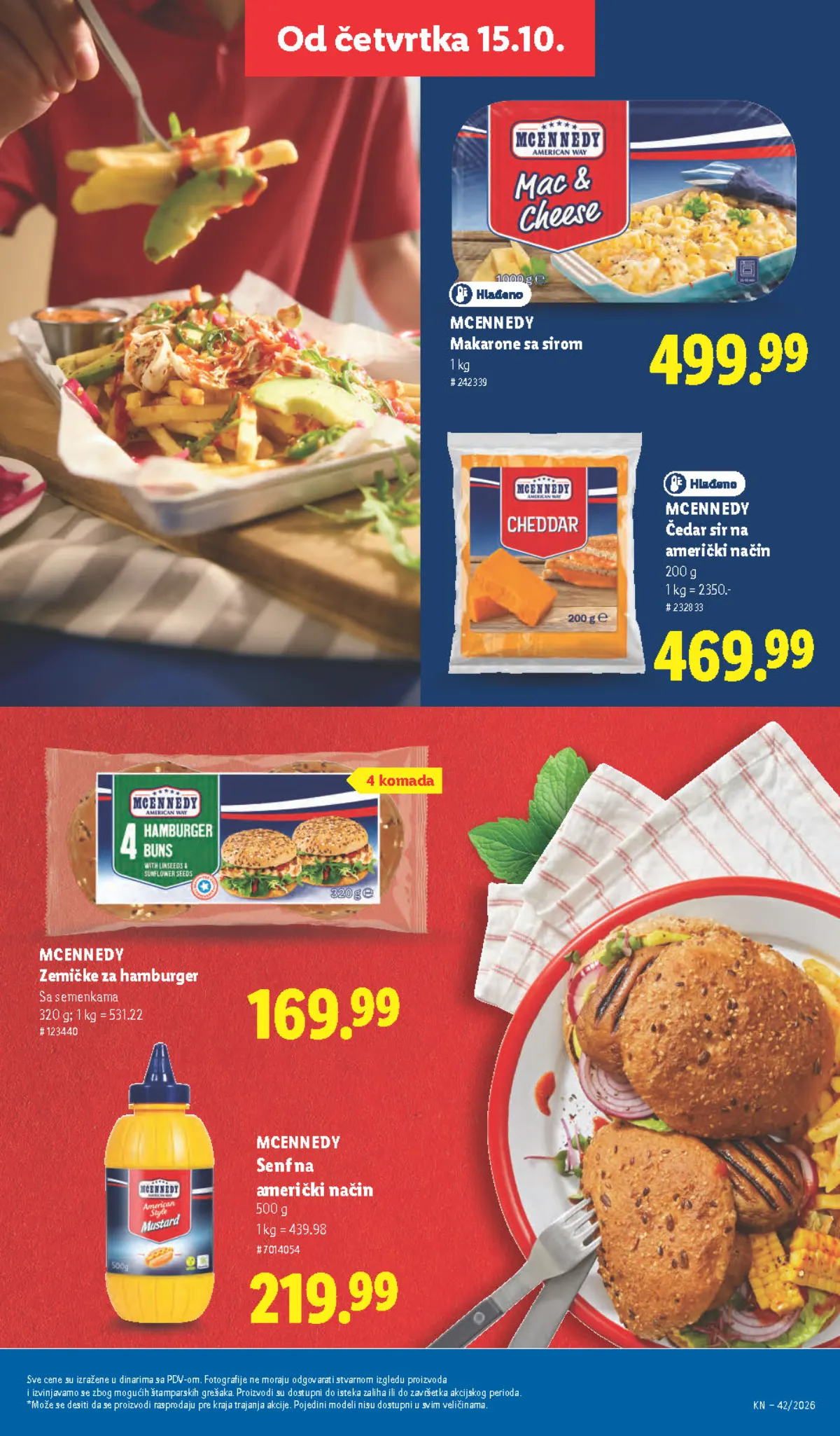 Lidl katalog – strana 51: McEnnedy makarone sa sirom, 1 kg, McEnnedy zemičke za hamburger sa semenkama, 320 g, 4 komada