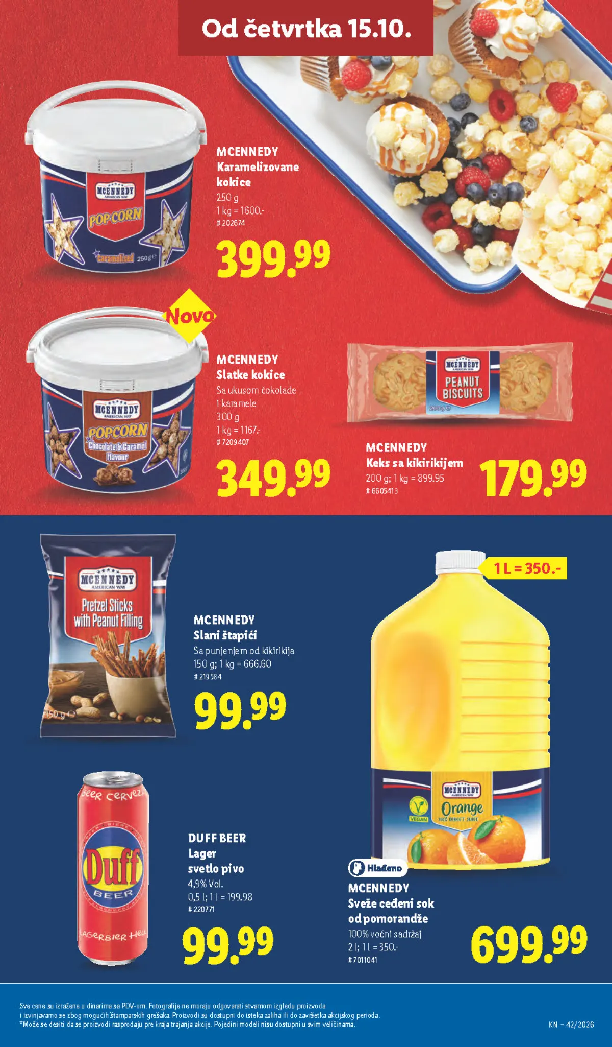 Lidl katalog – strana 53: McEnnedy karamelizovane kokice, 250 g, McEnnedy slani štapići sa punjenjem od kikirikija, 150 g