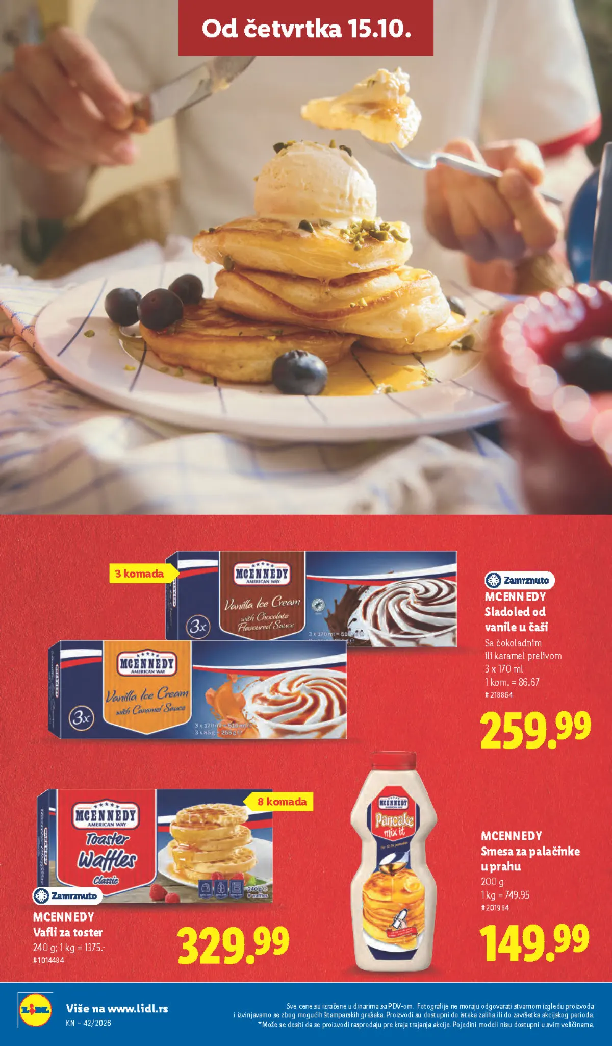 Lidl katalog – strana 54: McEnnedy sladoled od vanile u čaši, 3 × 170 ml, McEnnedy smesa za palačinke u prahu, 200 g