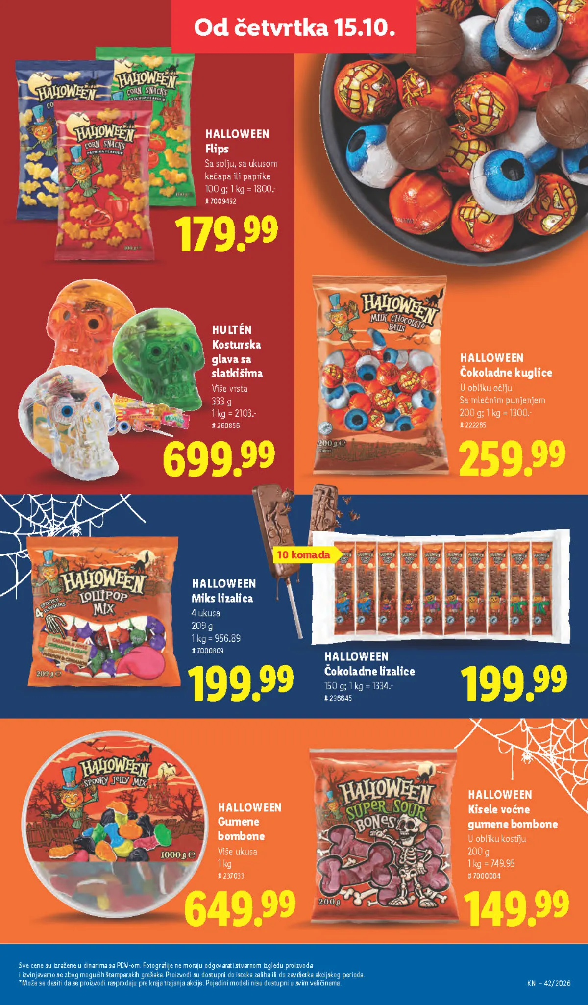 Lidl katalog – strana 57: Halloween čokoladne kuglice u obliku očiju, 200 g, Halloween kisele voćne gumene bombone u obliku kostiju, 200 g