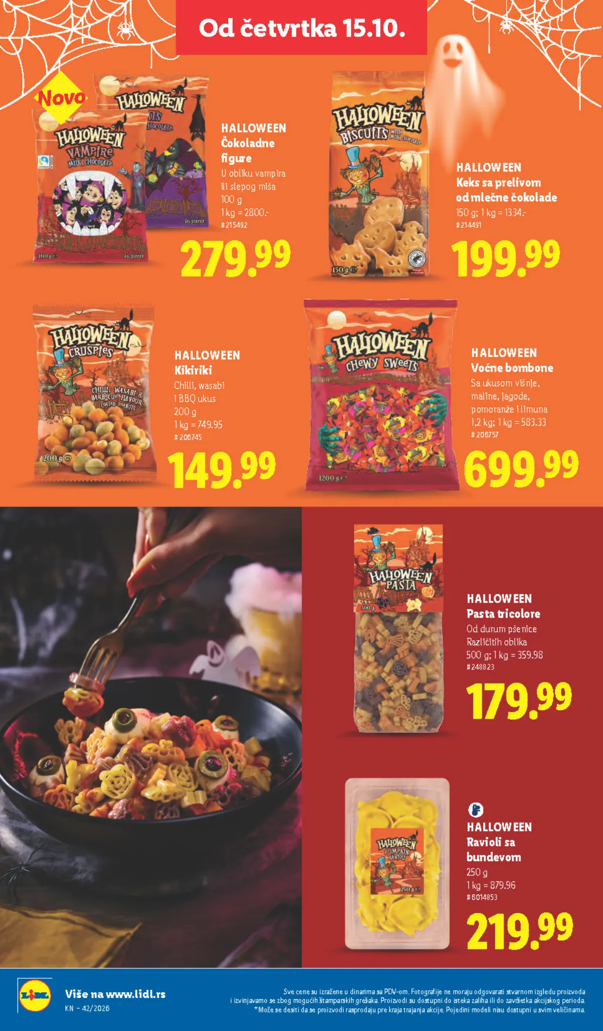 Lidl katalog – strana 58: Halloween keks sa prelivom od mlečne čokolade, 150 g, Halloween ravioli sa bundevom, 250 g