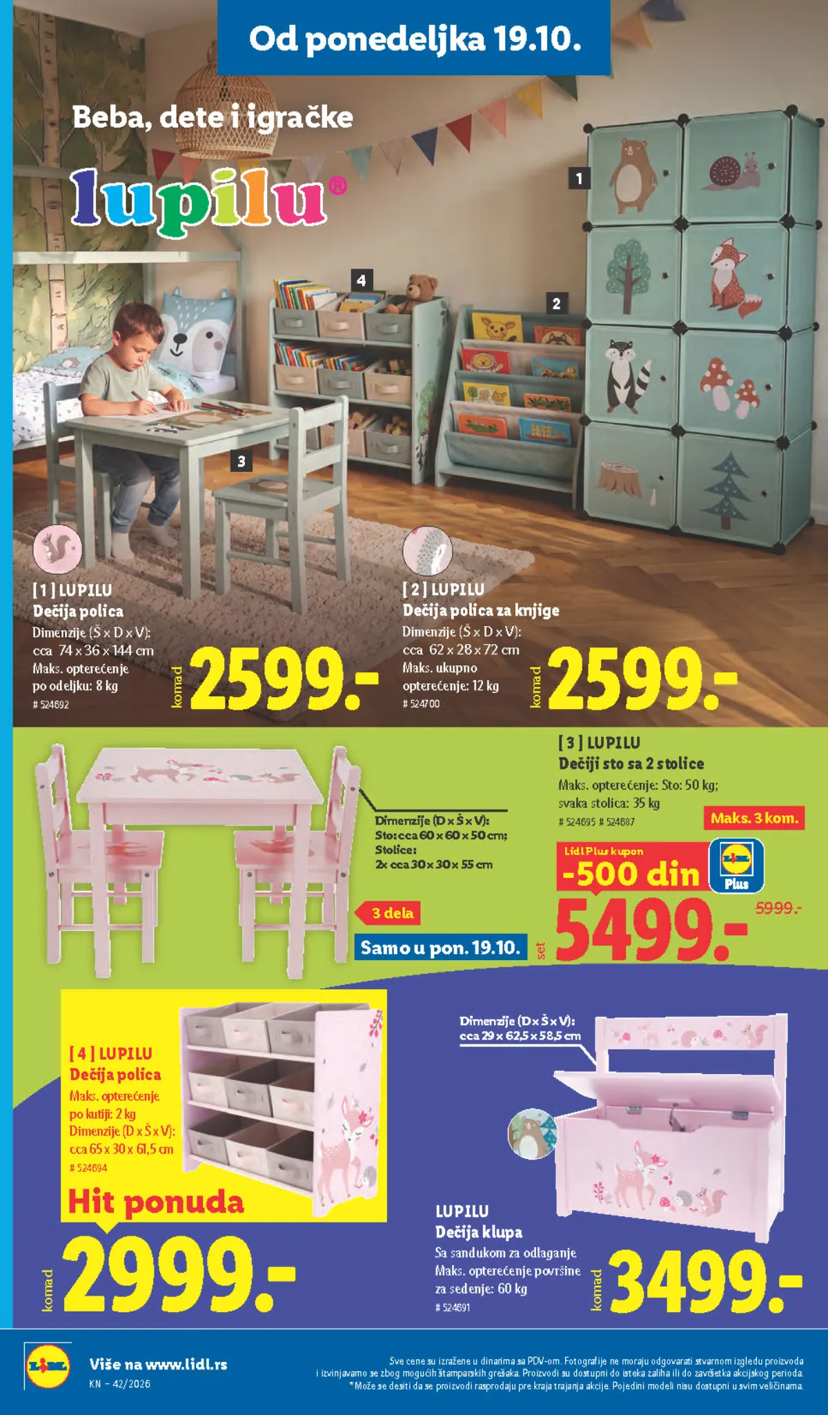 Lidl katalog – strana 94: Lupilu dečija polica za knjige, Lupilu dečiji sto sa 2 stolice