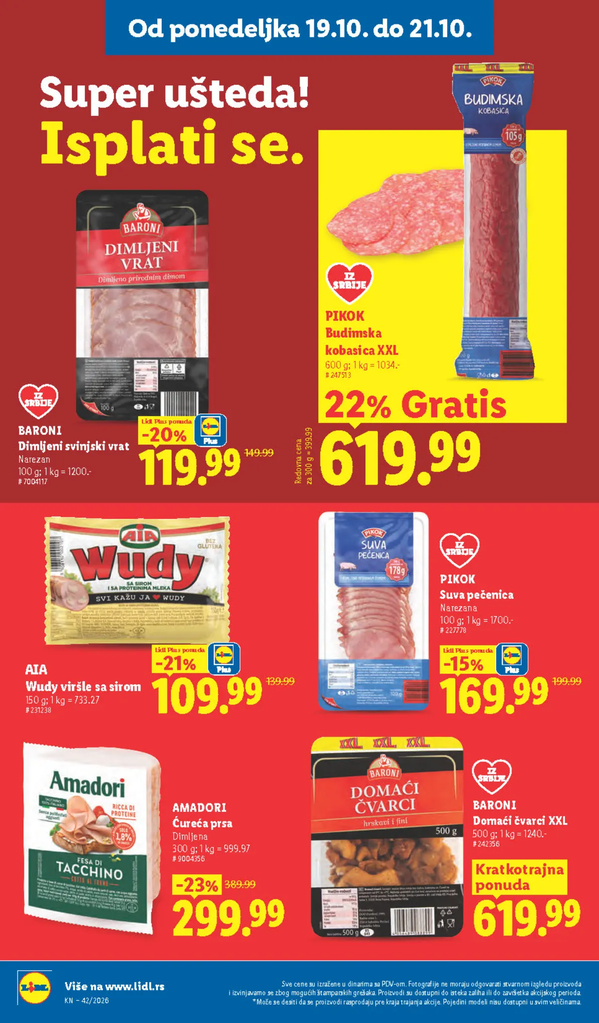 Lidl katalog – strana 98: Baroni dimljeni svinjski vrat, narezan, 100 g, Amadori dimljena ćureća prsa, 300 g
