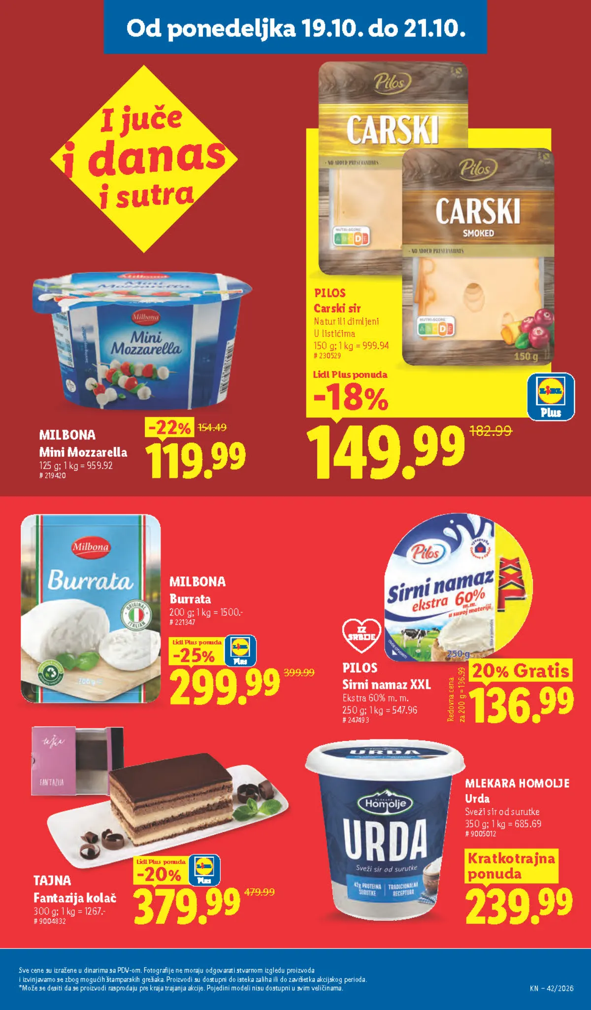 Lidl katalog – strana 99: Pilos Carski sir, natur ili dimljeni, 150 g, Milbona Mini Mozzarella, 125 g