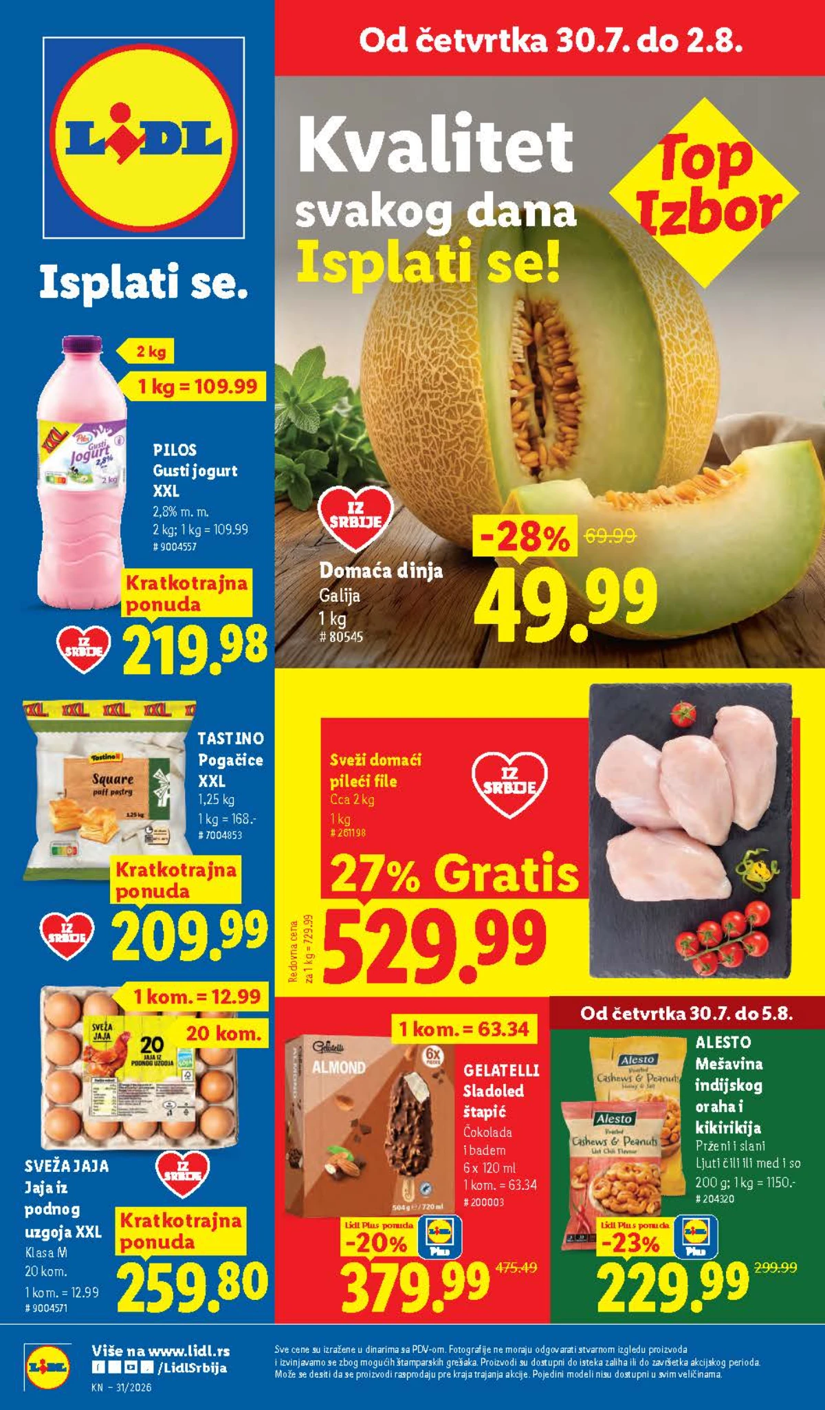 Lidl katalog do 05.08.2026. – Lidl Plus ponude, Lidlova pijaca i akcijske cene na prehranu i proizvode za domaćinstvo
