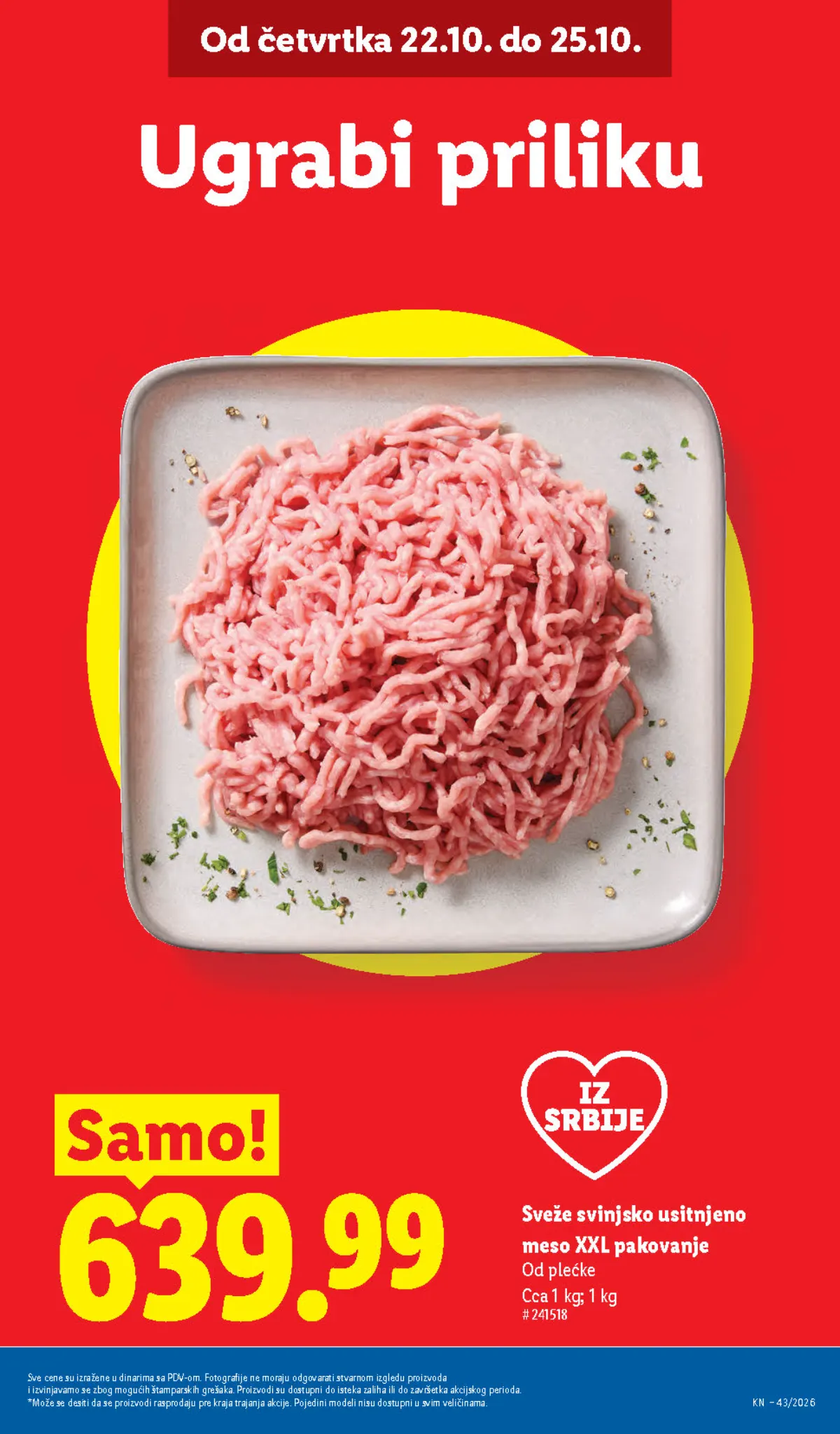 Lidl katalog 22–28.10.2026, strana 3 – sveže svinjsko usitnjeno meso od plećke, XXL pakovanje