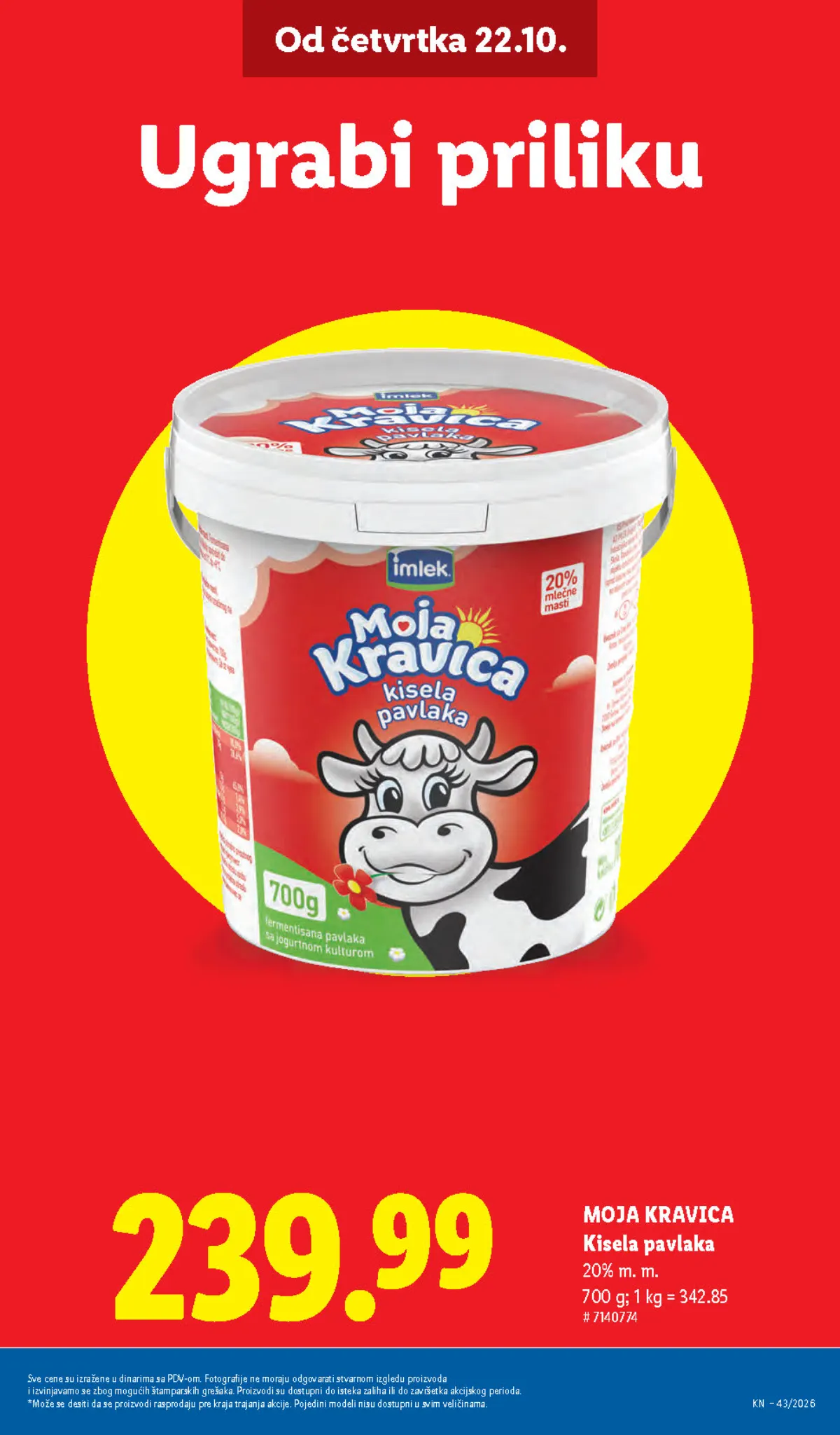 Lidl katalog 22–28.10.2026, strana 5 – Moja Kravica kisela pavlaka, 700 g