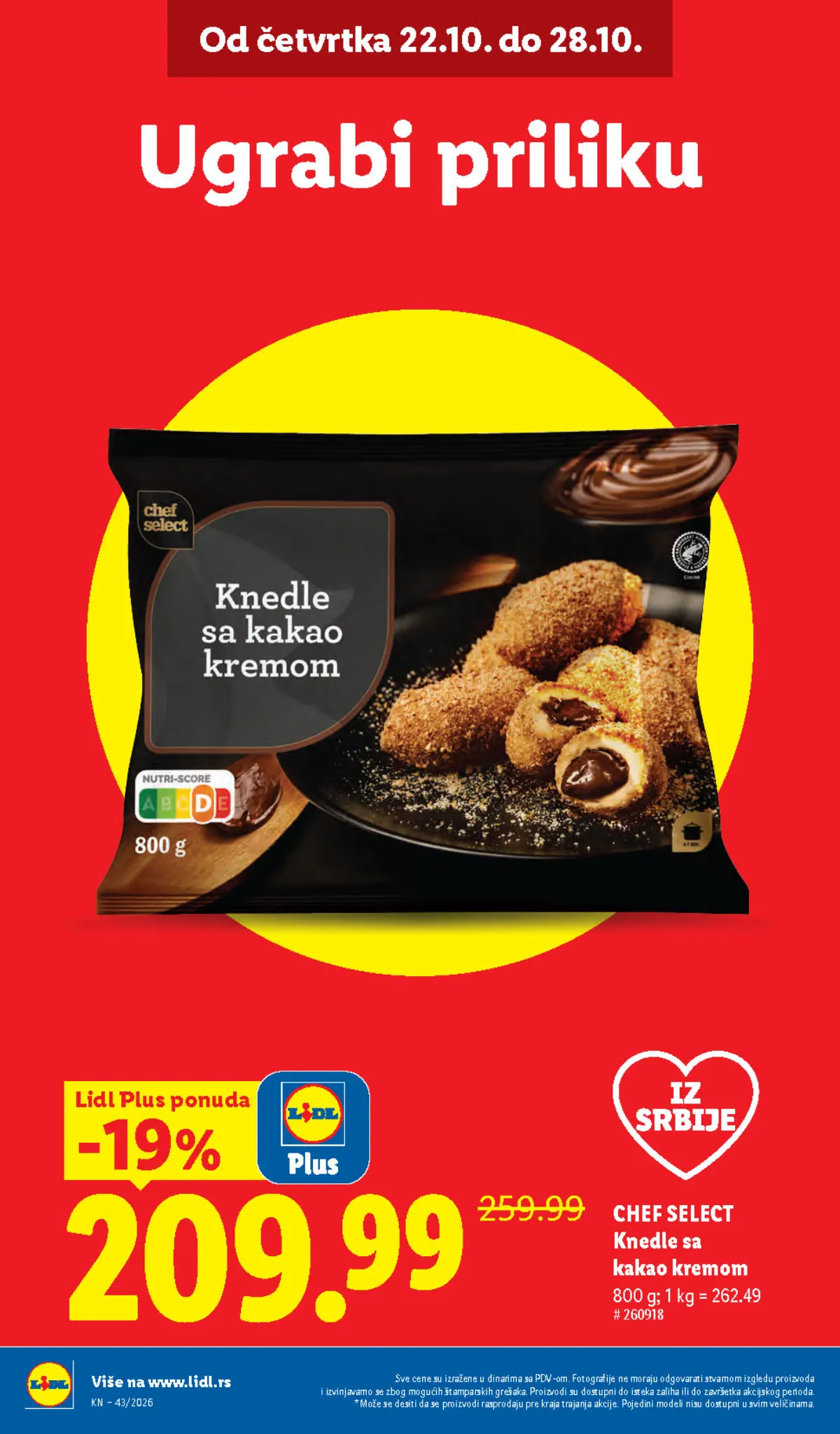 Lidl katalog 22–28.10.2026, strana 6 – Chef Select knedle sa kakao kremom, 800 g