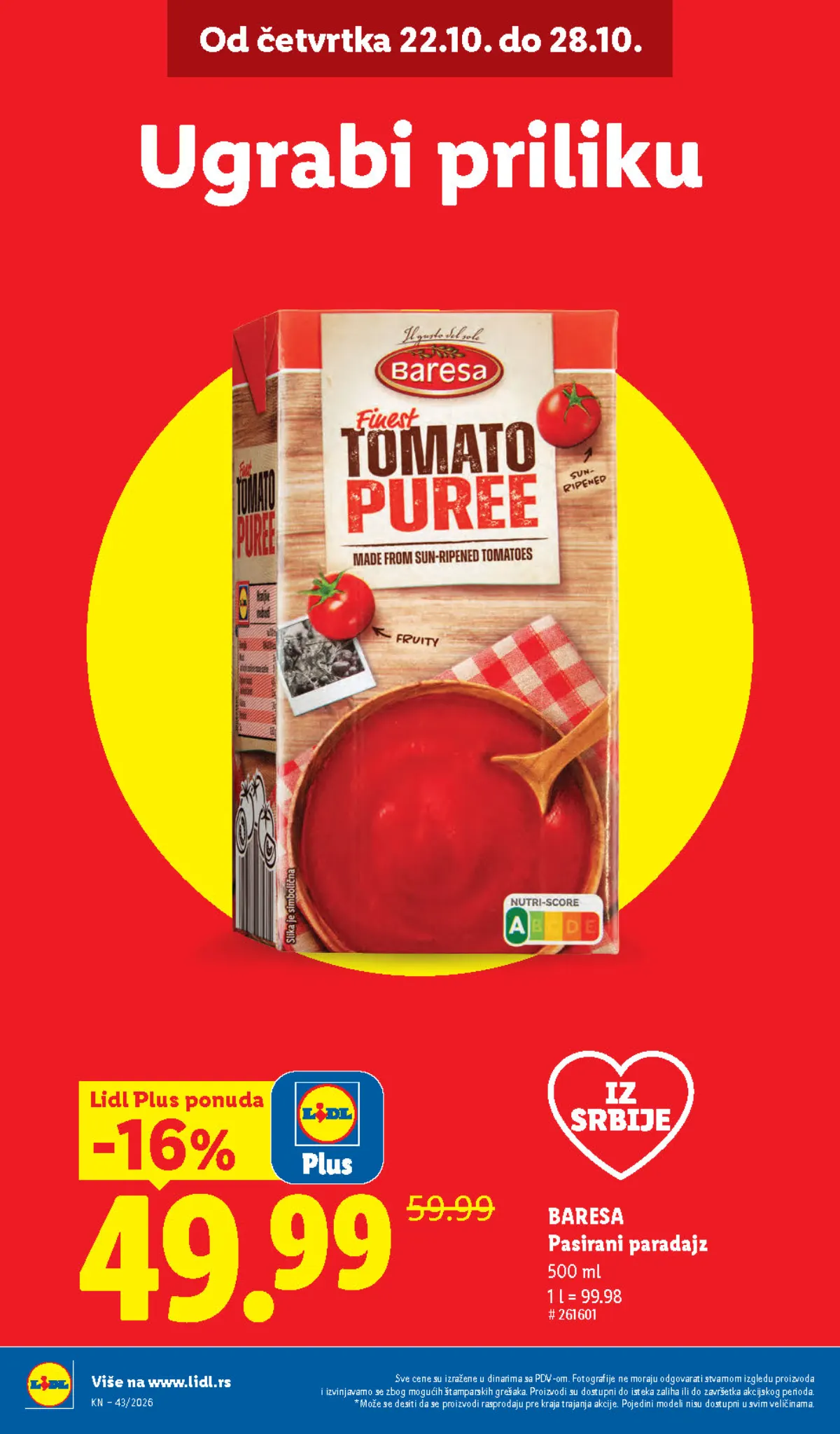 Lidl katalog 22–28.10.2026, strana 8 – Baresa pasirani paradajz, 500 ml
