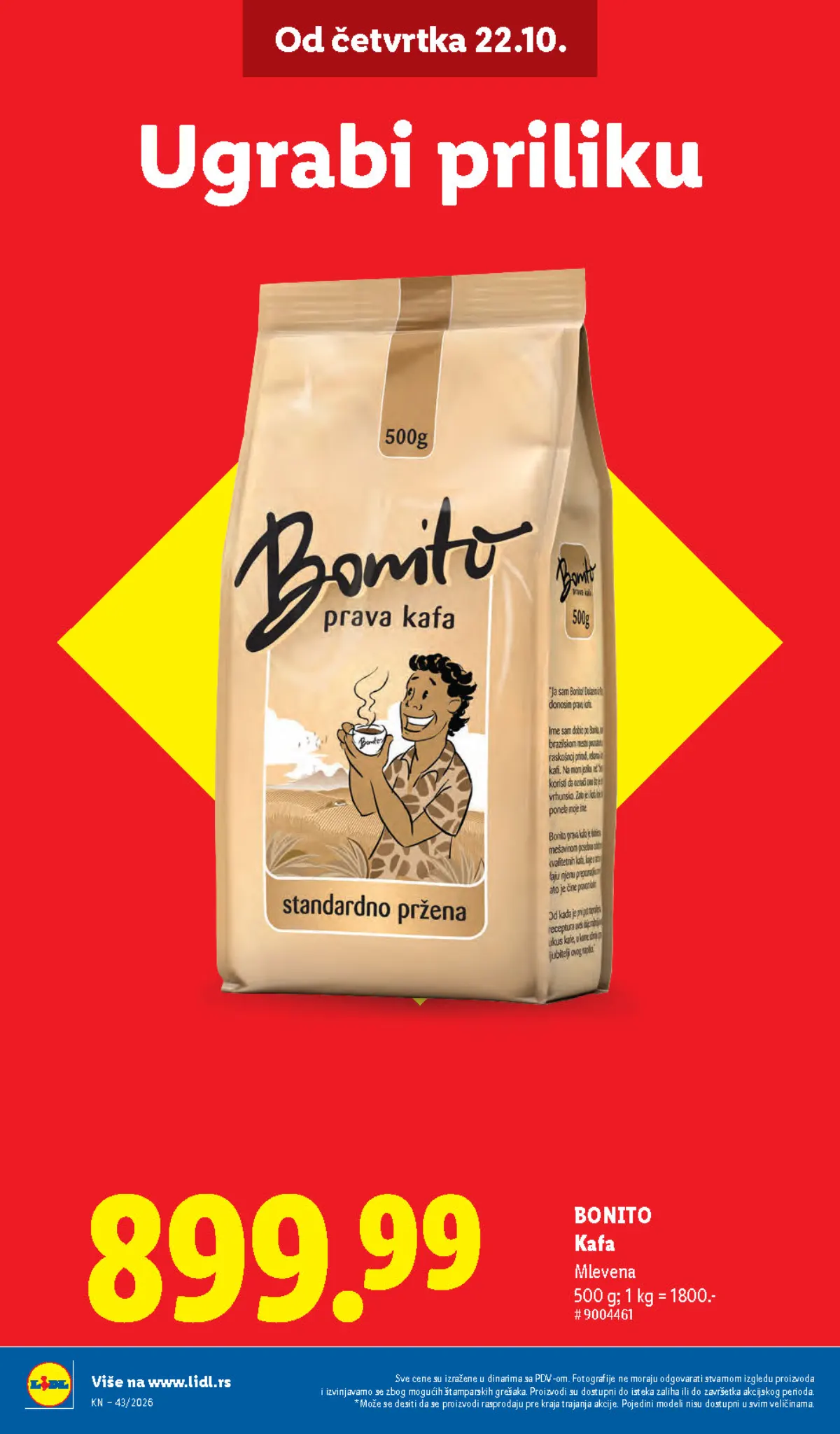 Lidl katalog 22–28.10.2026, strana 10 – Bonito mlevena kafa, 500 g