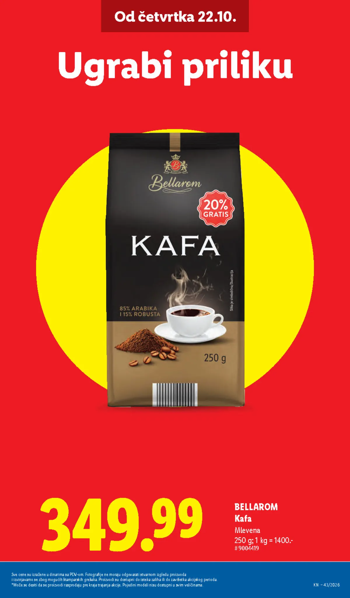 Lidl katalog 22–28.10.2026, strana 11 – Bellarom mlevena kafa, 250 g