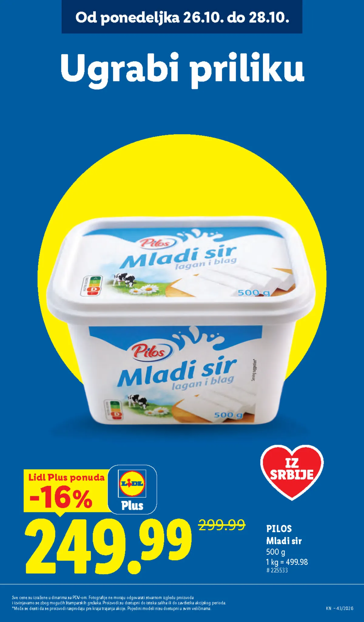 Lidl katalog 22–28.10.2026, strana 17 – Pilos mladi sir, 500 g