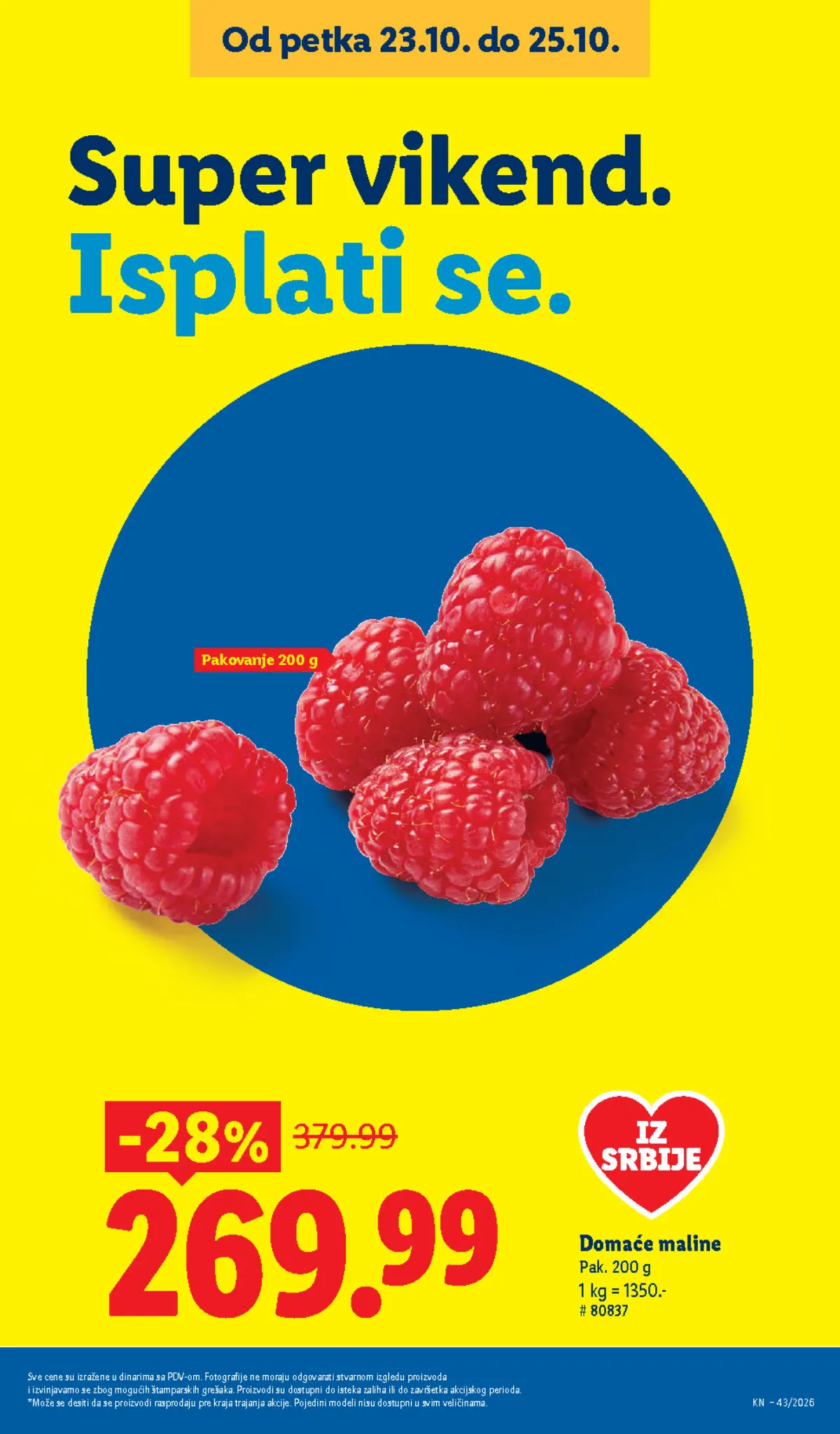 Lidl katalog 22–28.10.2026, strana 19 – domaće maline, pakovanje 200 g, Super vikend