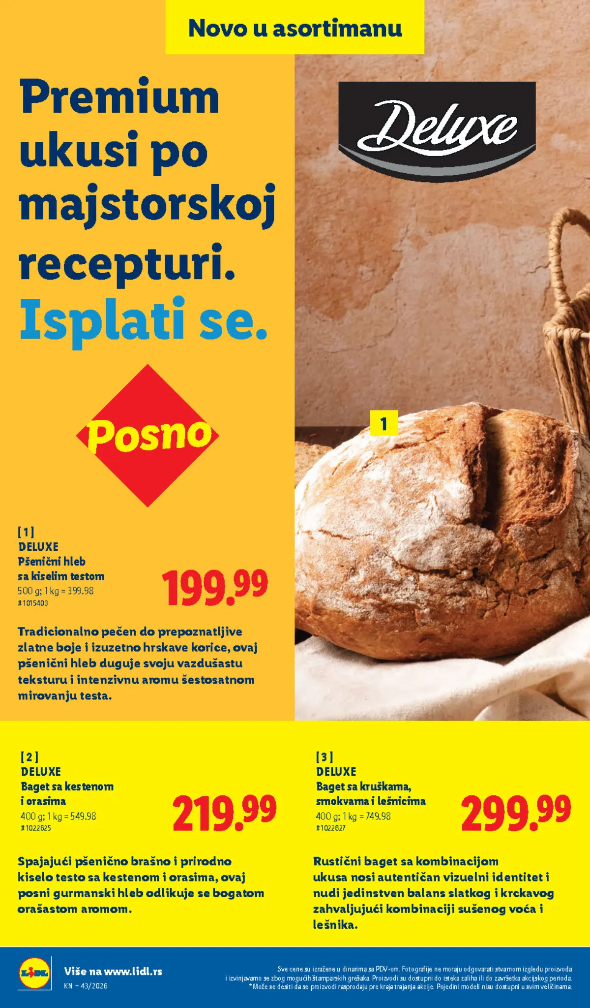 Lidl katalog 22–28.10.2026, strana 24 – Deluxe pšenični hleb sa kiselim testom i baget sa kestenom i orasima