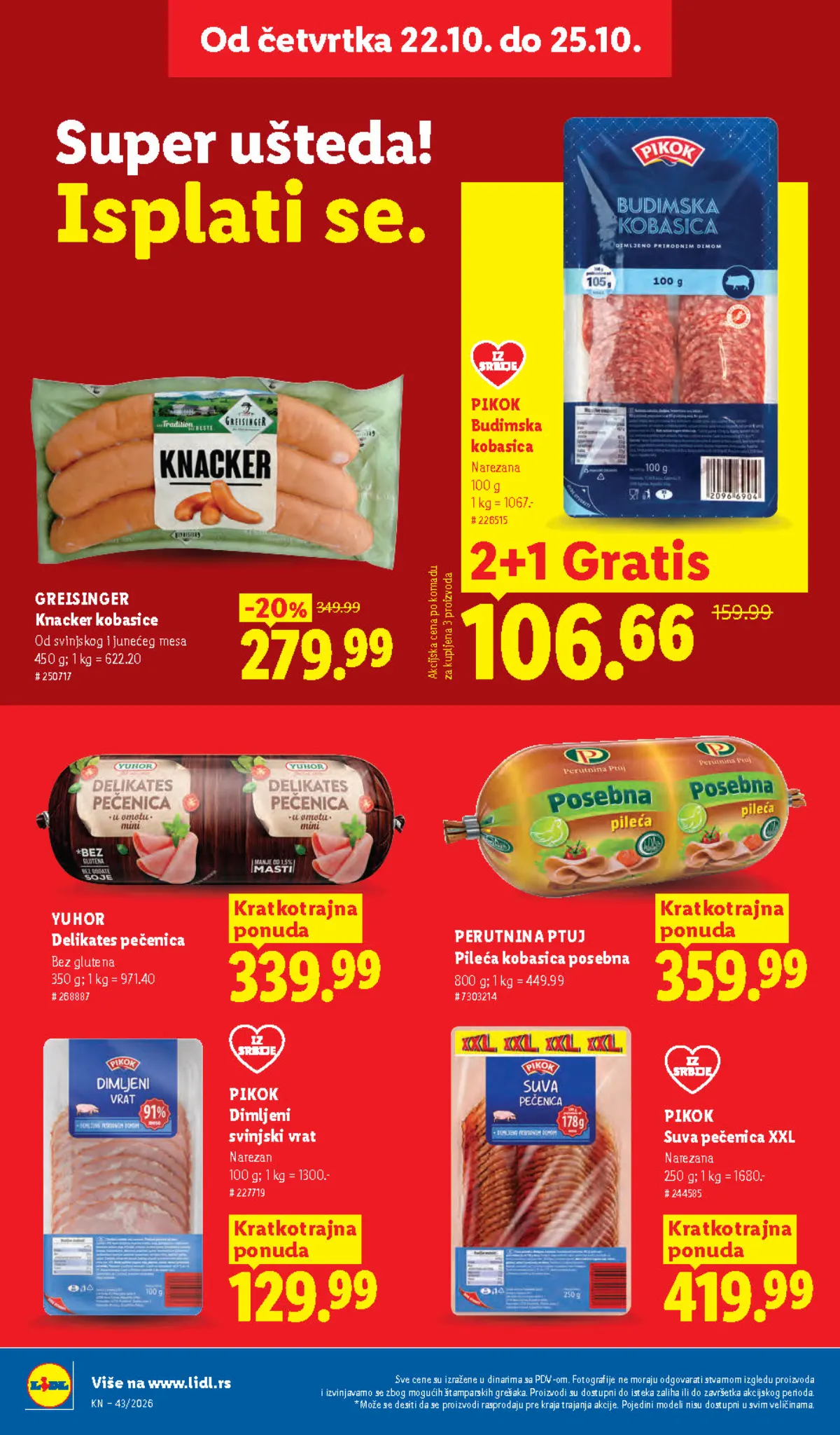 Lidl katalog 22–28.10.2026, strana 26 – Pikok budimska kobasica i Greisinger Knacker kobasice