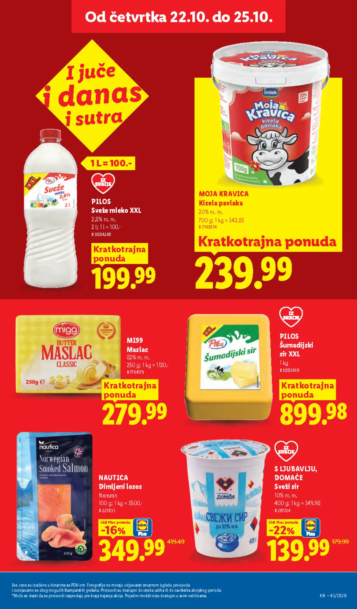 Lidl katalog 22–28.10.2026, strana 27 – Pilos sveže mleko XXL i Moja Kravica kisela pavlaka