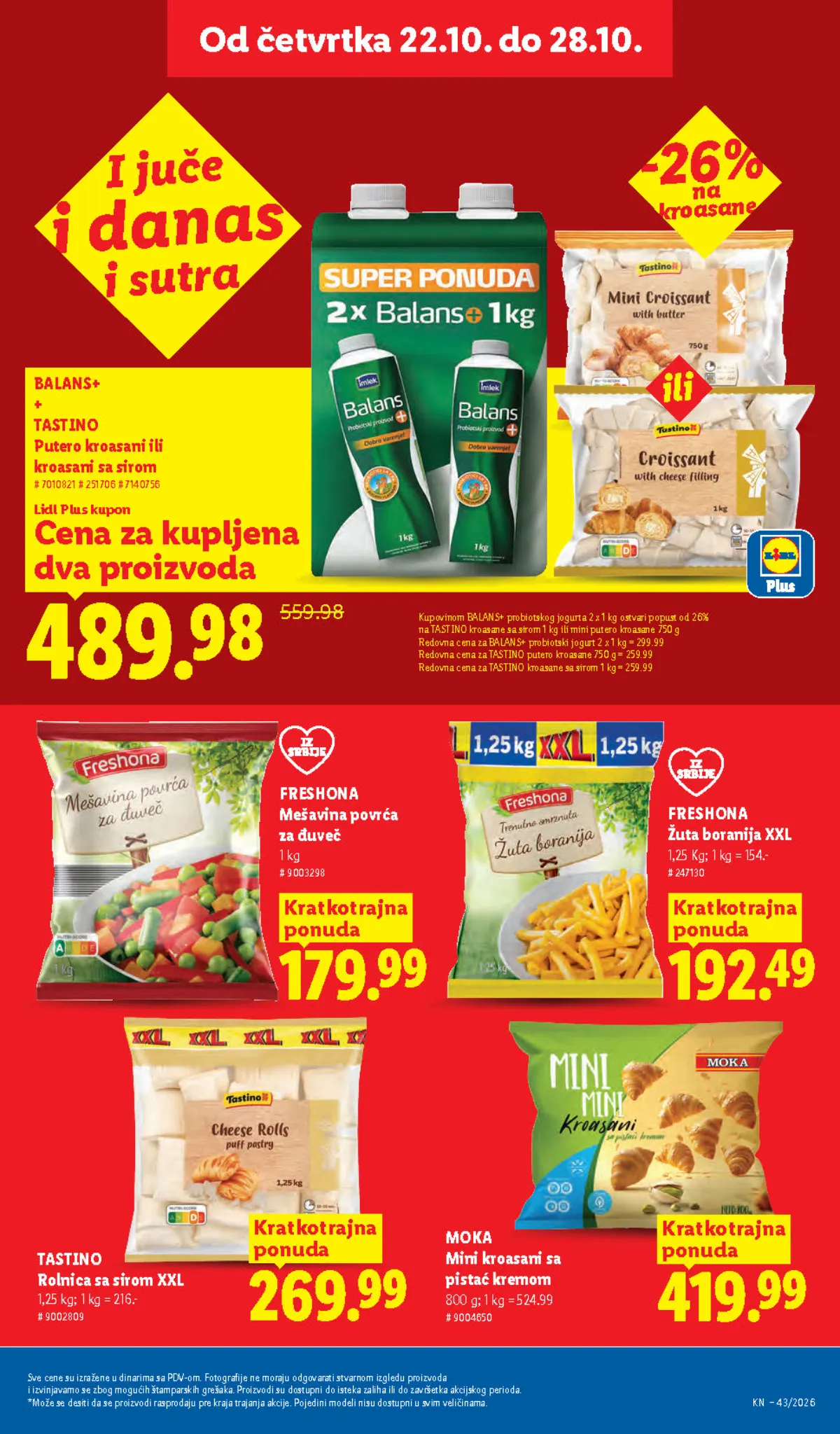 Lidl katalog 22–28.10.2026, strana 29 – Balans+ probiotski jogurt i Tastino kroasani