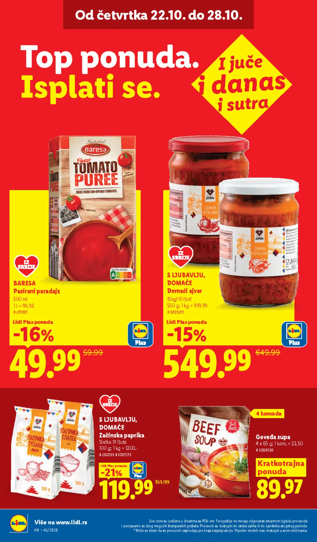 Lidl katalog 22–28.10.2026, strana 30 – Baresa pasirani paradajz i S ljubavlju, domaće ajvar