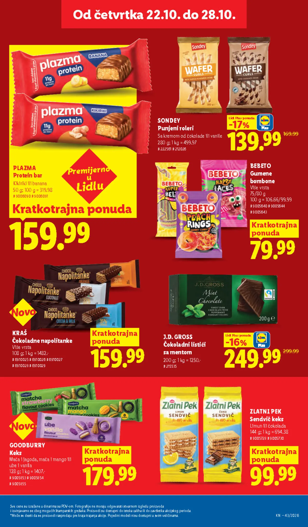 Lidl katalog 22–28.10.2026, strana 33 – Plazma protein bar i Sondey punjeni roleri