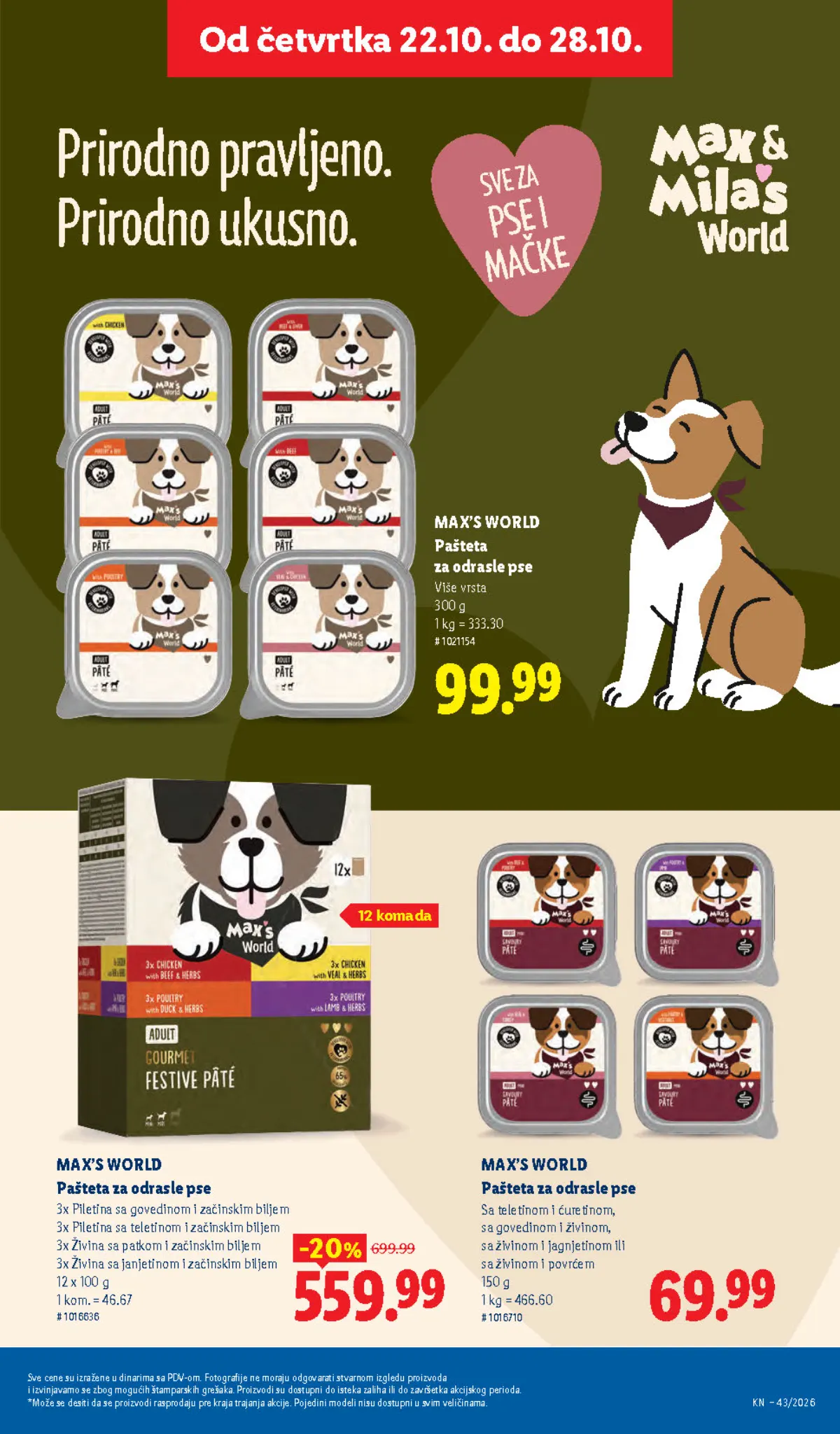Lidl katalog 22–28.10.2026, strana 37 – Max’s World pašteta za pse, 300 g, i multipak pašteta, 12 x 100 g