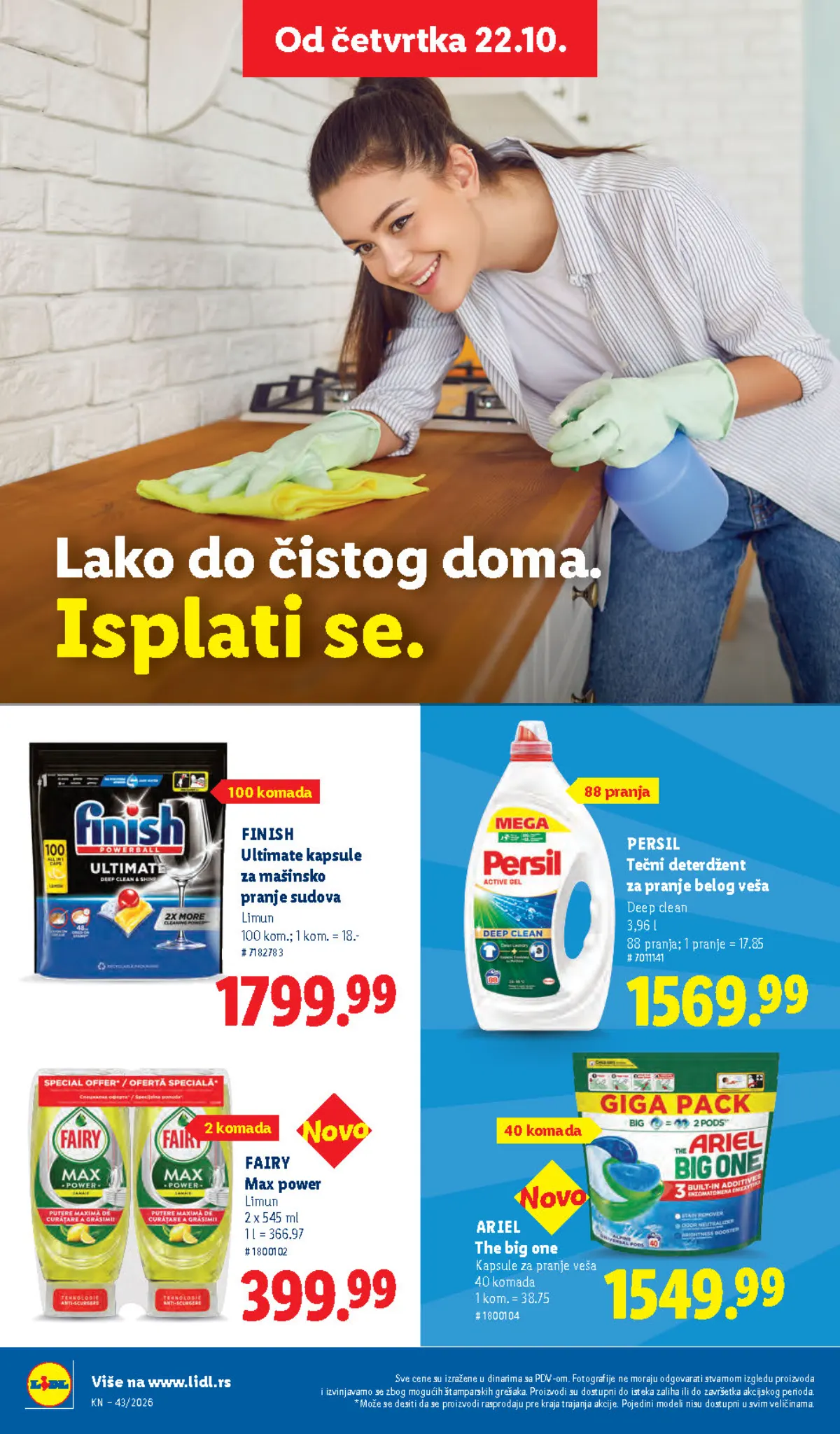 Lidl katalog 22–28.10.2026, strana 38 – Finish Ultimate kapsule za sudove i Persil tečni deterdžent za veš