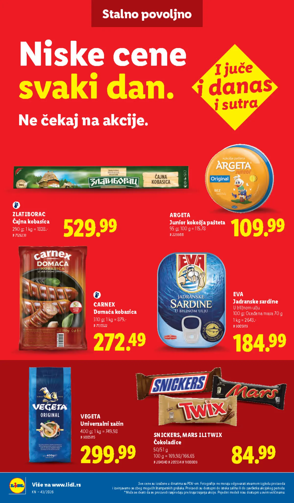 Lidl katalog 22–28.10.2026, strana 42 – Zlatiborac čajna kobasica i Argeta Junior kokošja pašteta