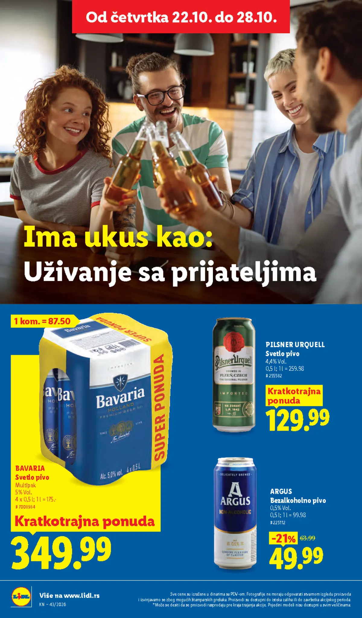 Lidl katalog 22–28.10.2026, strana 44 – Pilsner Urquell svetlo pivo i Bavaria svetlo pivo u multipaku