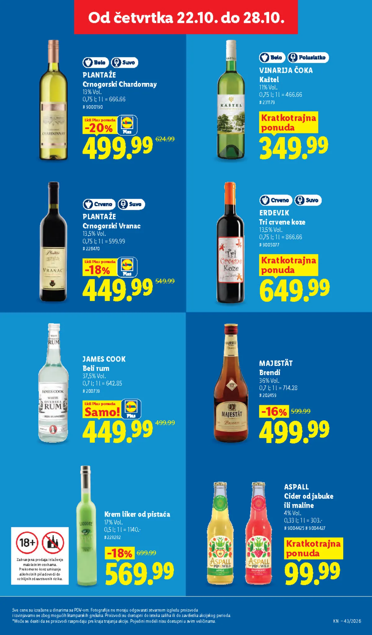 Lidl katalog 22–28.10.2026, strana 45 – Plantaže Crnogorski Chardonnay i Crnogorski Vranac