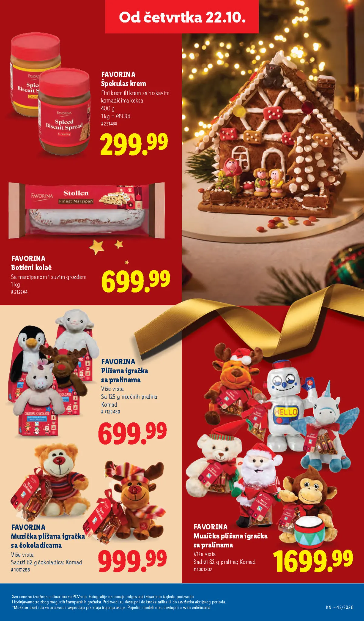 Lidl katalog 22–28.10.2026, strana 49 – Favorina špekulas krem i božićni kolač sa marcipanom i suvim grožđem
