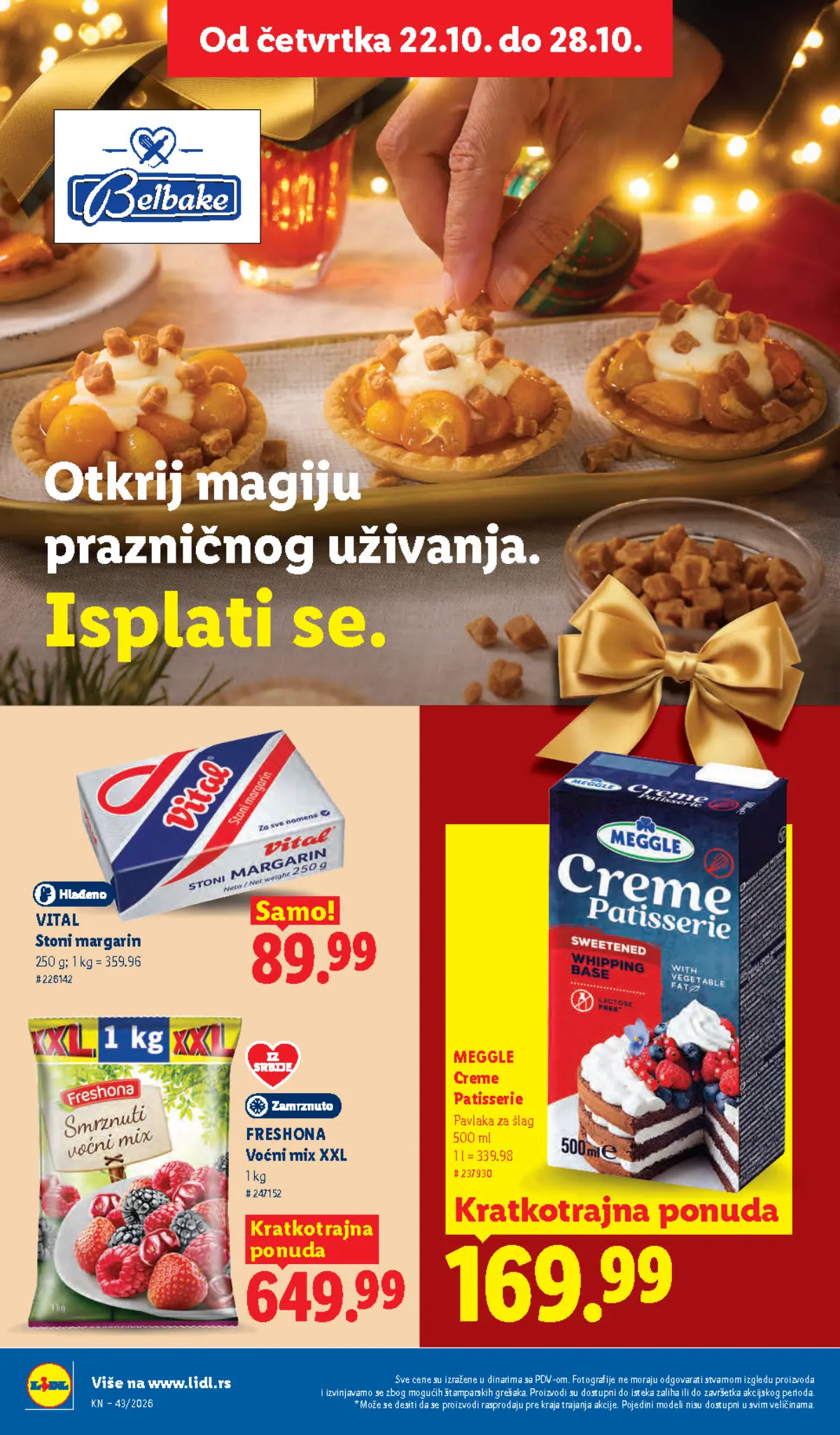 Lidl katalog 22–28.10.2026, strana 50 – Meggle Creme Patisserie pavlaka za šlag i Freshona voćni mix XXL