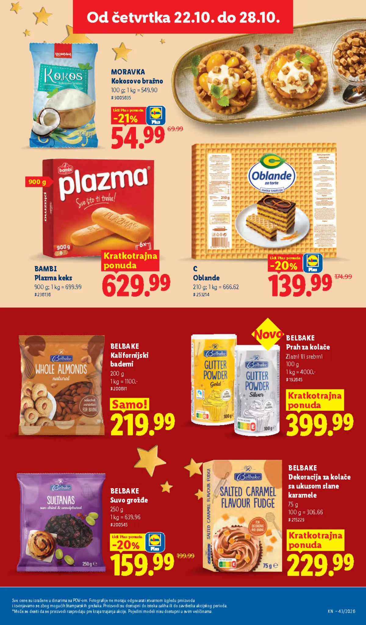 Lidl katalog 22–28.10.2026, strana 51 – Bambi Plazma keks, 900 g, i Moravka kokosovo brašno