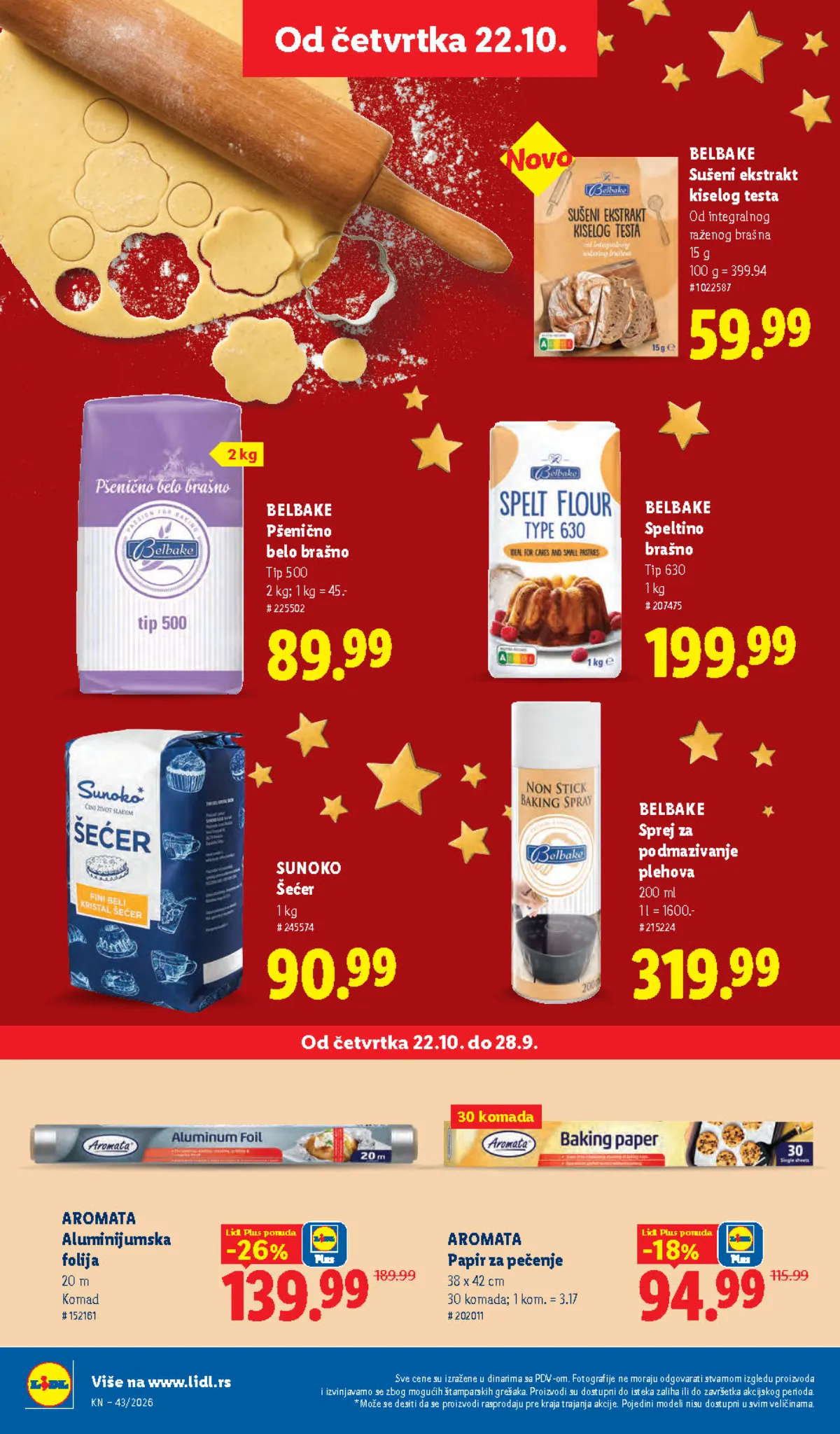 Lidl katalog 22–28.10.2026, strana 52 – Belbake pšenično belo brašno i Sunoko šećer