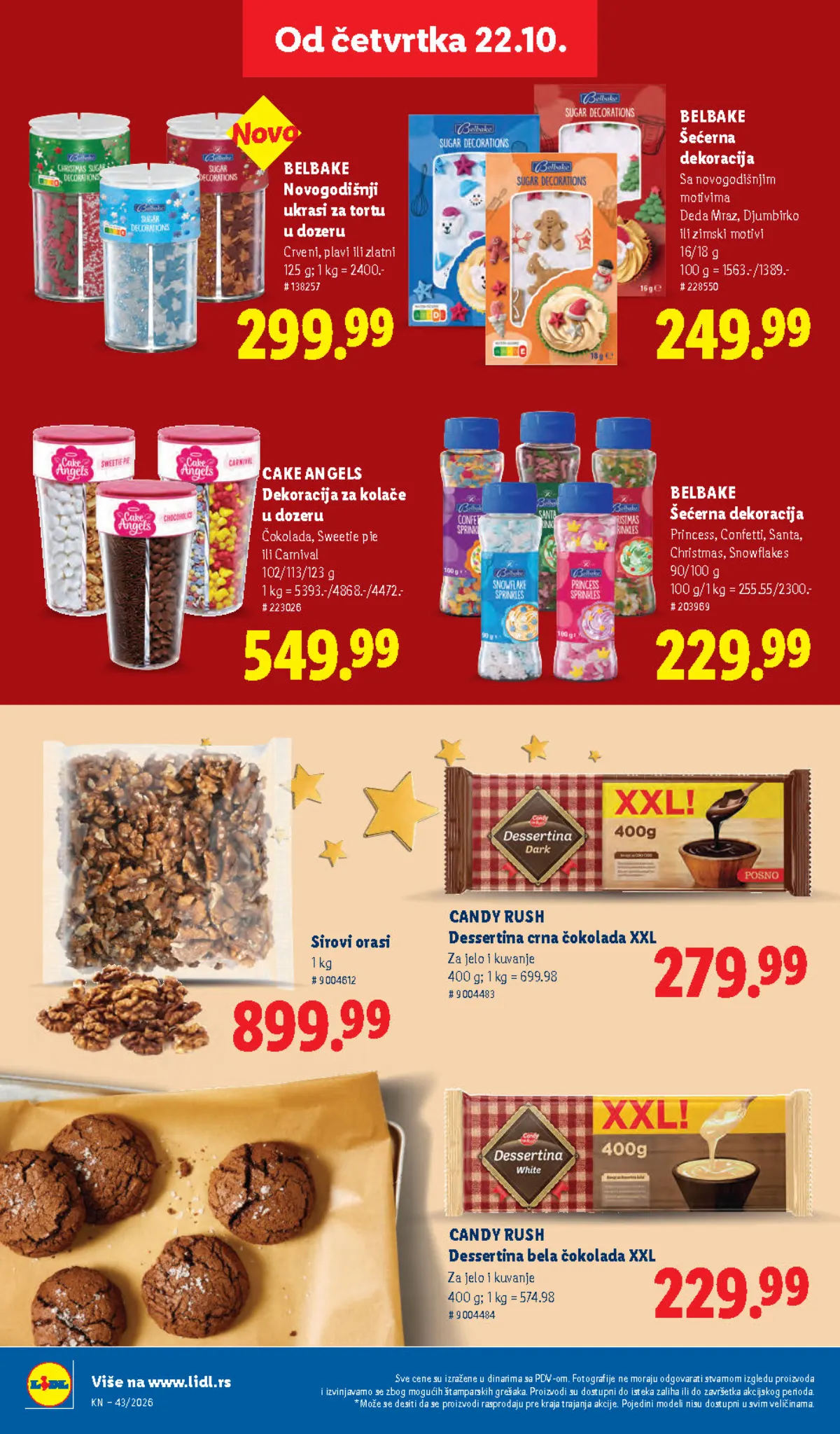 Lidl katalog 22–28.10.2026, strana 56 – sirovi orasi i Candy Rush Dessertina crna čokolada XXL