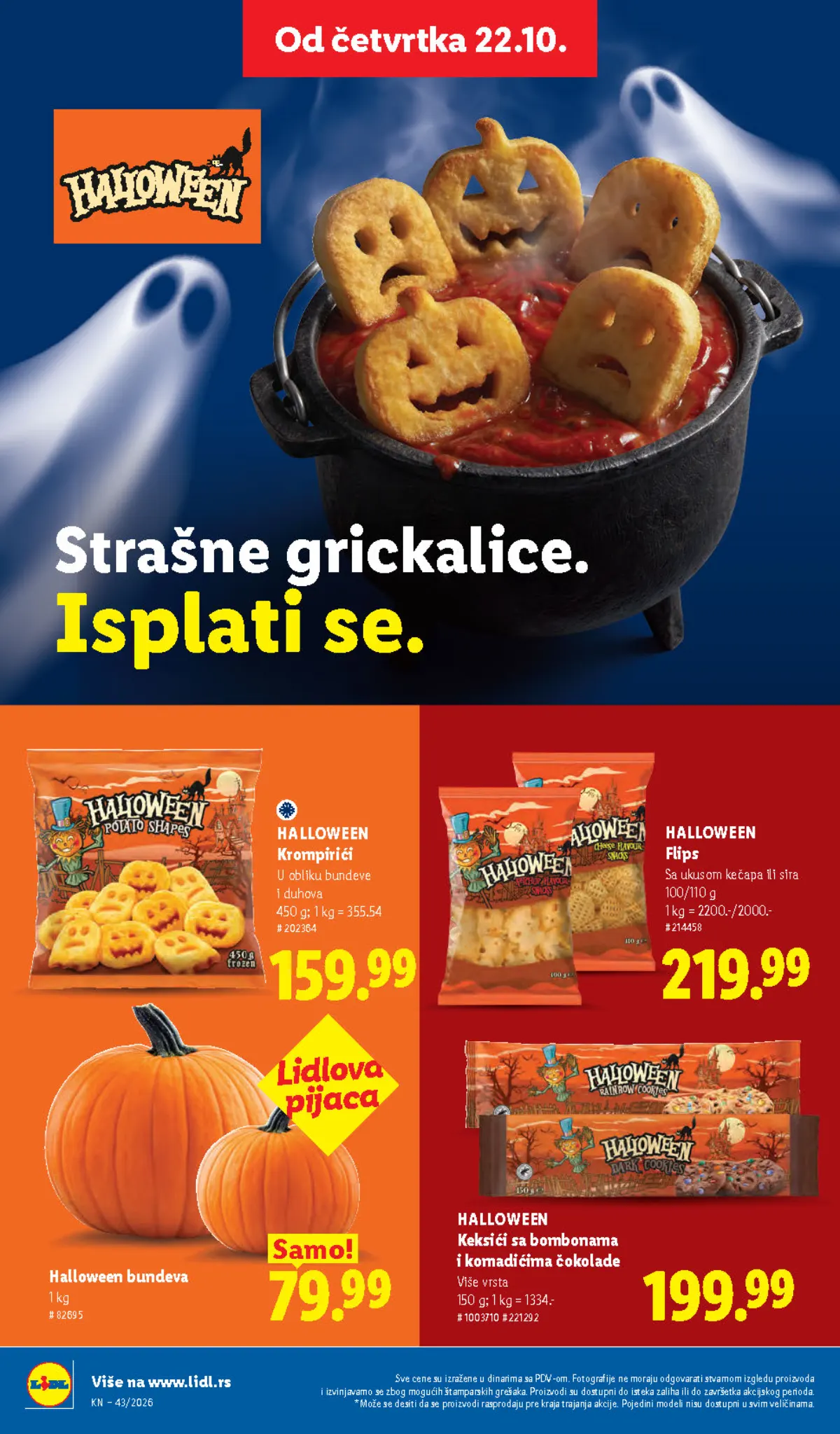 Lidl katalog 22–28.10.2026, strana 58 – Halloween krompirići u obliku bundeve i duhova i Halloween flips