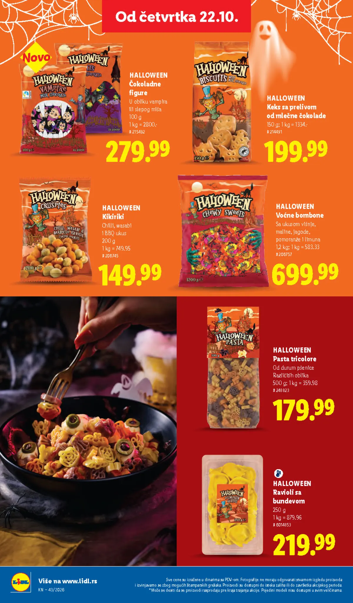 Lidl katalog 22–28.10.2026, strana 60 – Halloween ravioli sa bundevom i Pasta tricolore