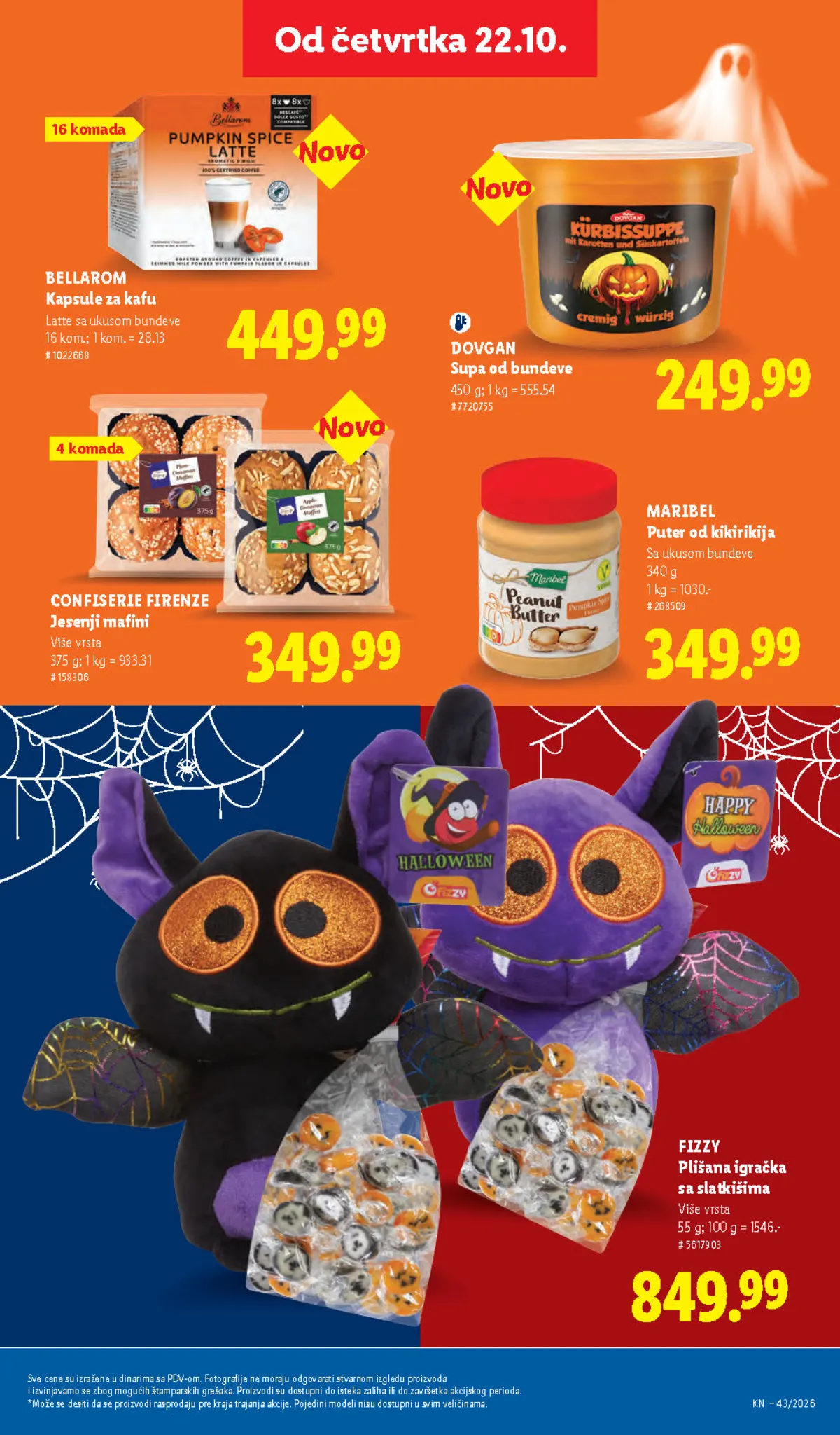 Lidl katalog 22–28.10.2026, strana 65 – Bellarom kapsule za kafu sa ukusom bundeve i Dovgan supa od bundeve