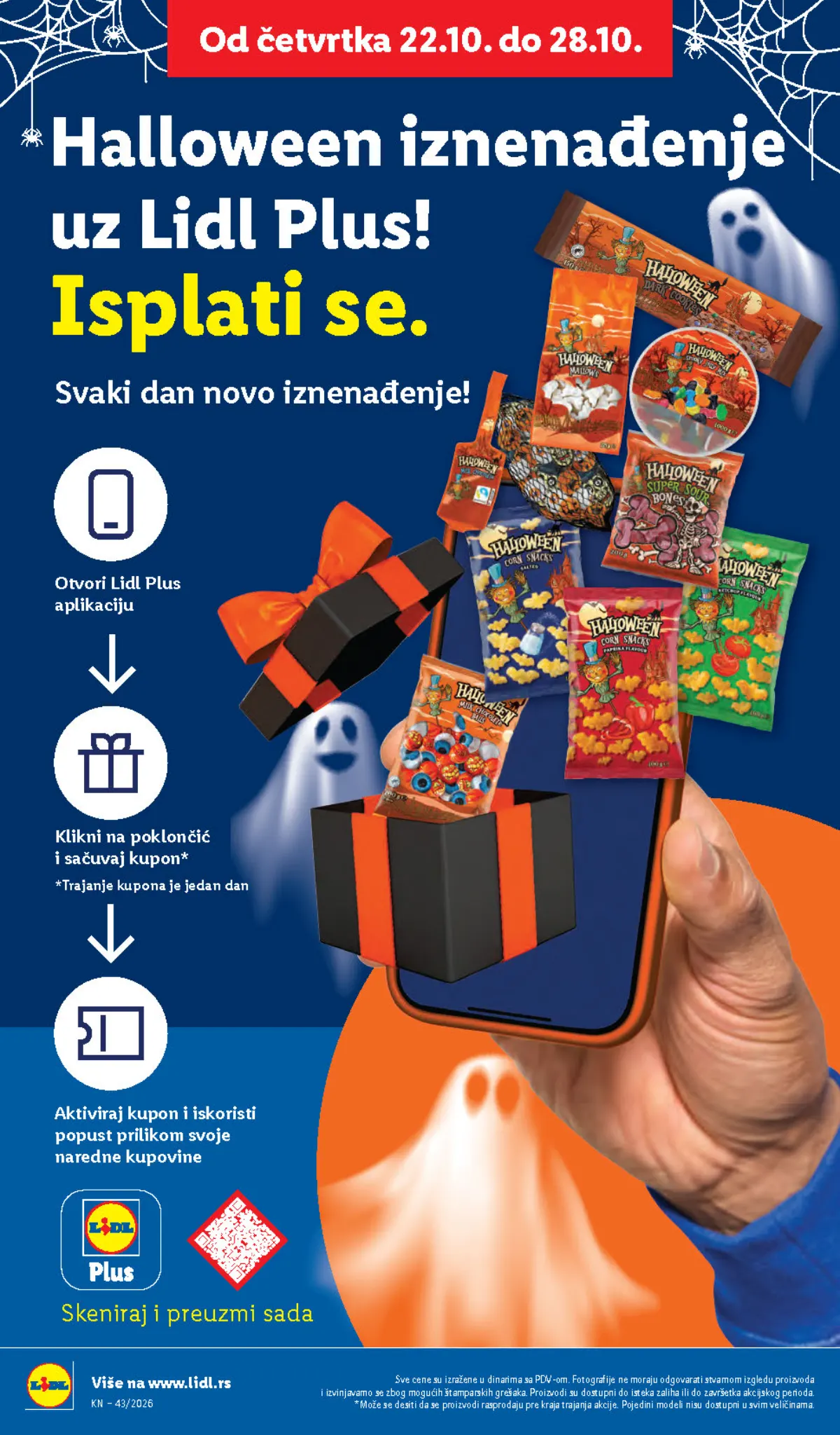 Lidl katalog 22–28.10.2026, strana 66 – Halloween iznenađenja i dnevni kuponi u Lidl Plus aplikaciji