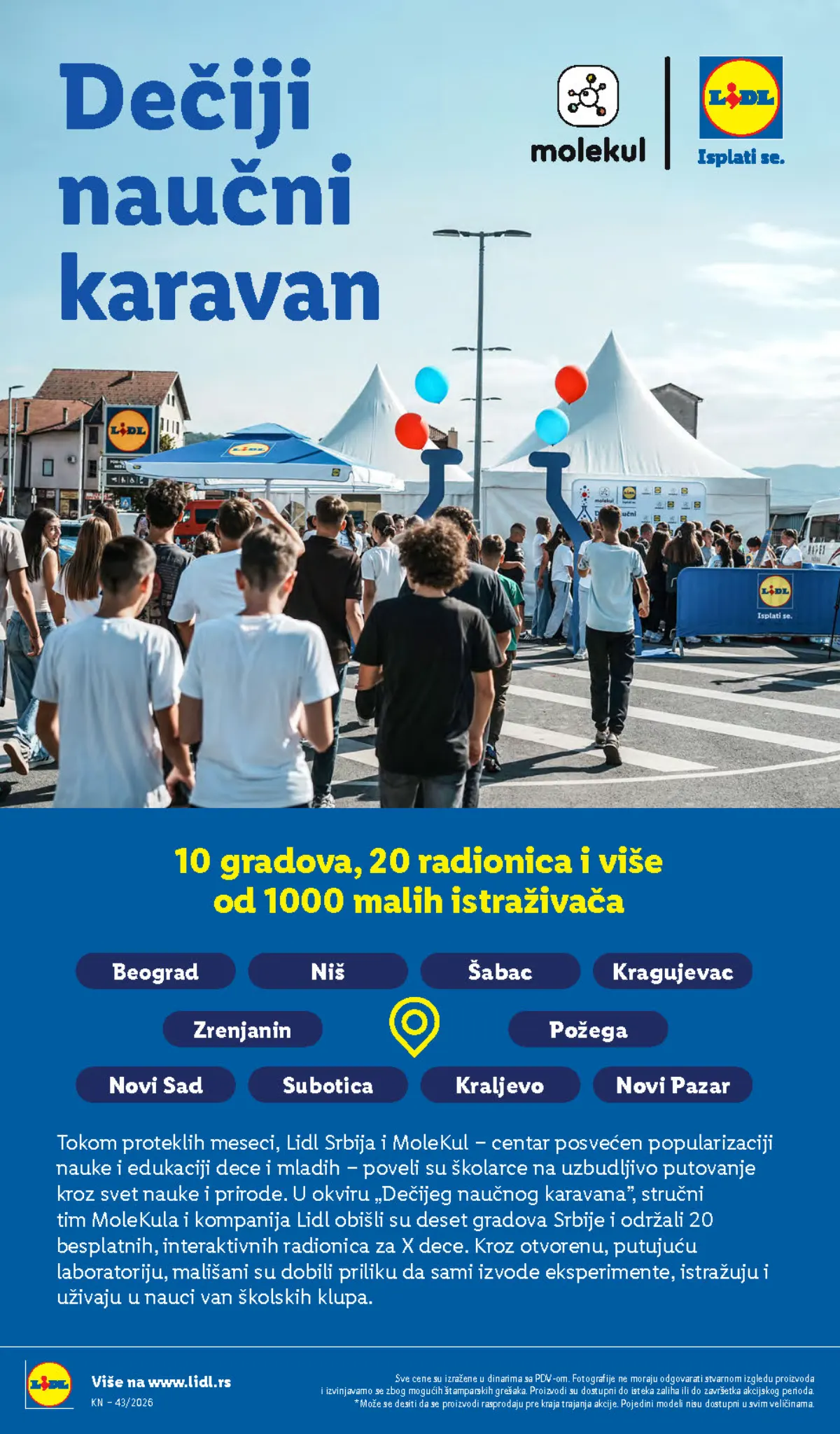 Lidl katalog 22–28.10.2026, strana 68 – Dečiji naučni karavan, Lidl Srbija i MoleKul radionice