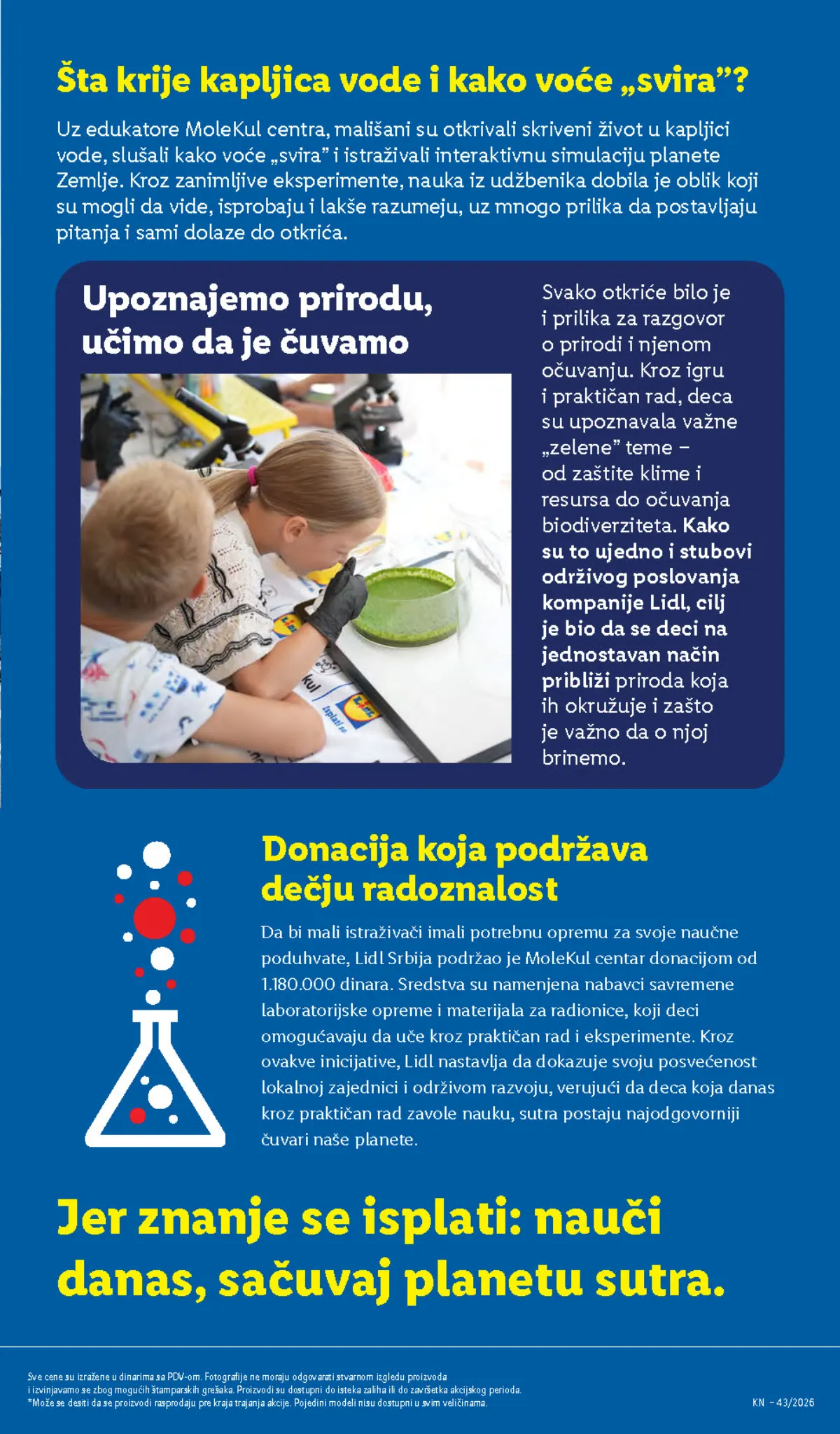 Lidl katalog 22–28.10.2026, strana 69 – naučni eksperimenti za decu i Lidl donacija MoleKul centru