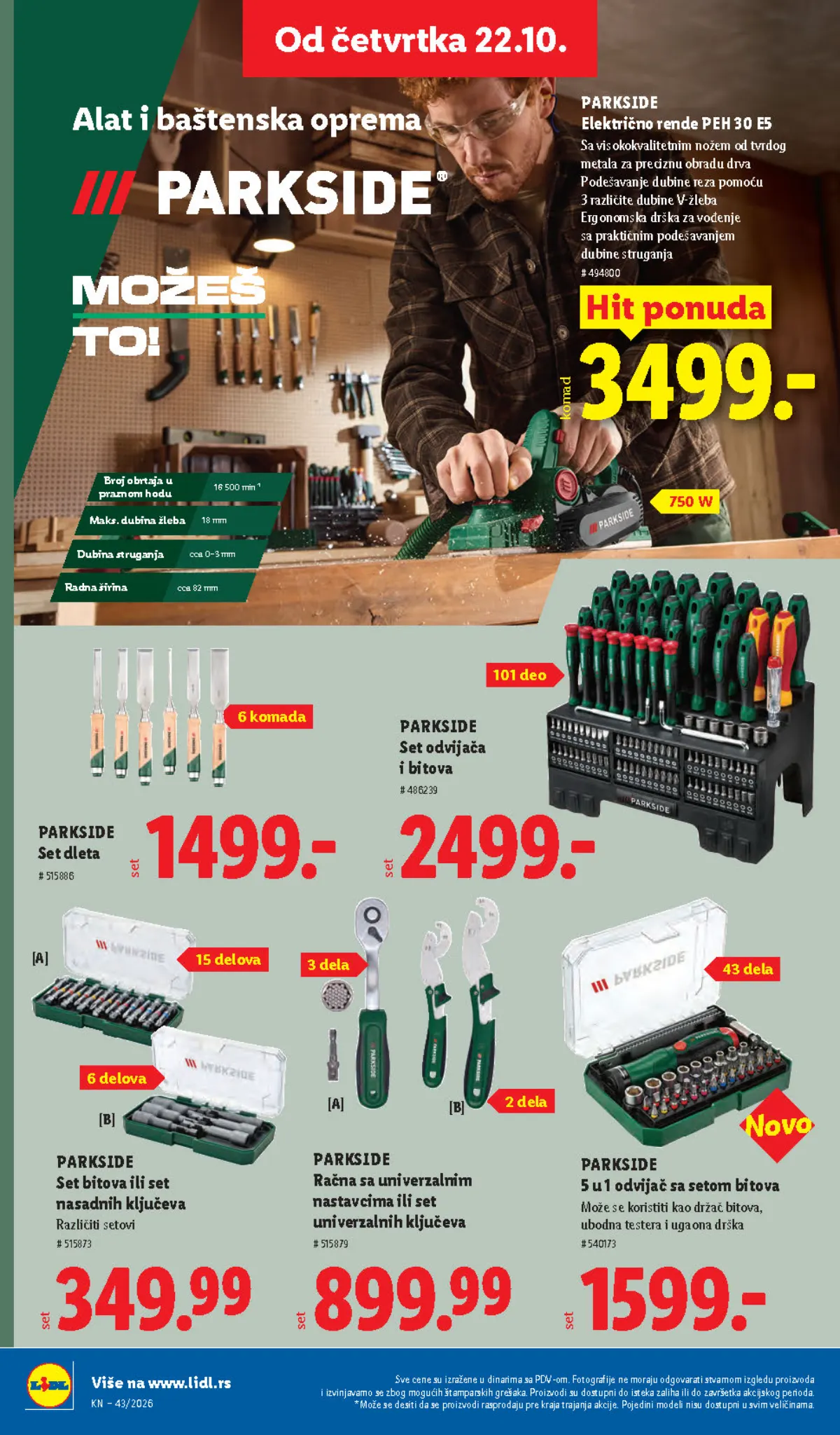 Lidl katalog 22–28.10.2026, strana 80 – PARKSIDE električno rende PEH 30 E5 i set odvijača i bitova