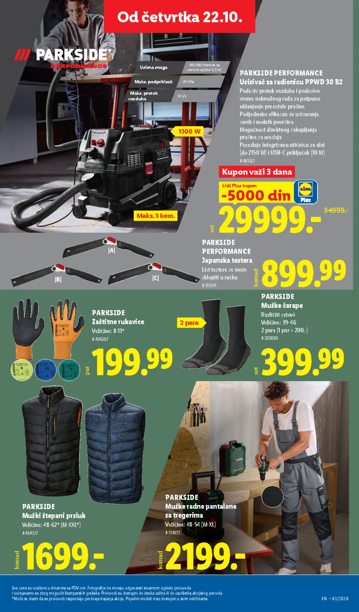 Lidl katalog 22–28.10.2026, strana 83 – PARKSIDE Performance usisivač za radionicu PPWD 30 B2 i japanska testera