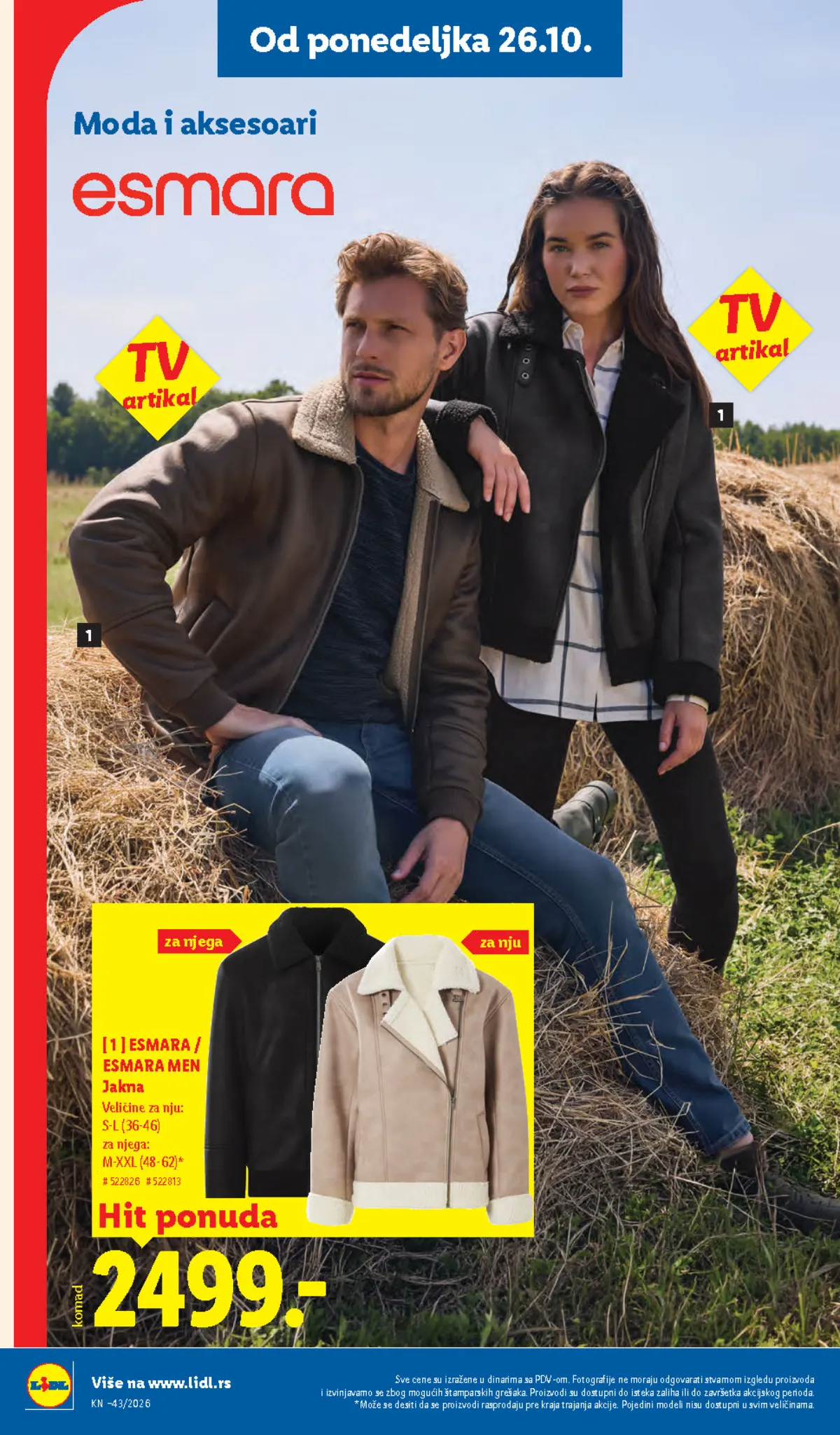 Lidl katalog 22–28.10.2026, strana 84 – Esmara ženska jakna i Esmara Men muška jakna
