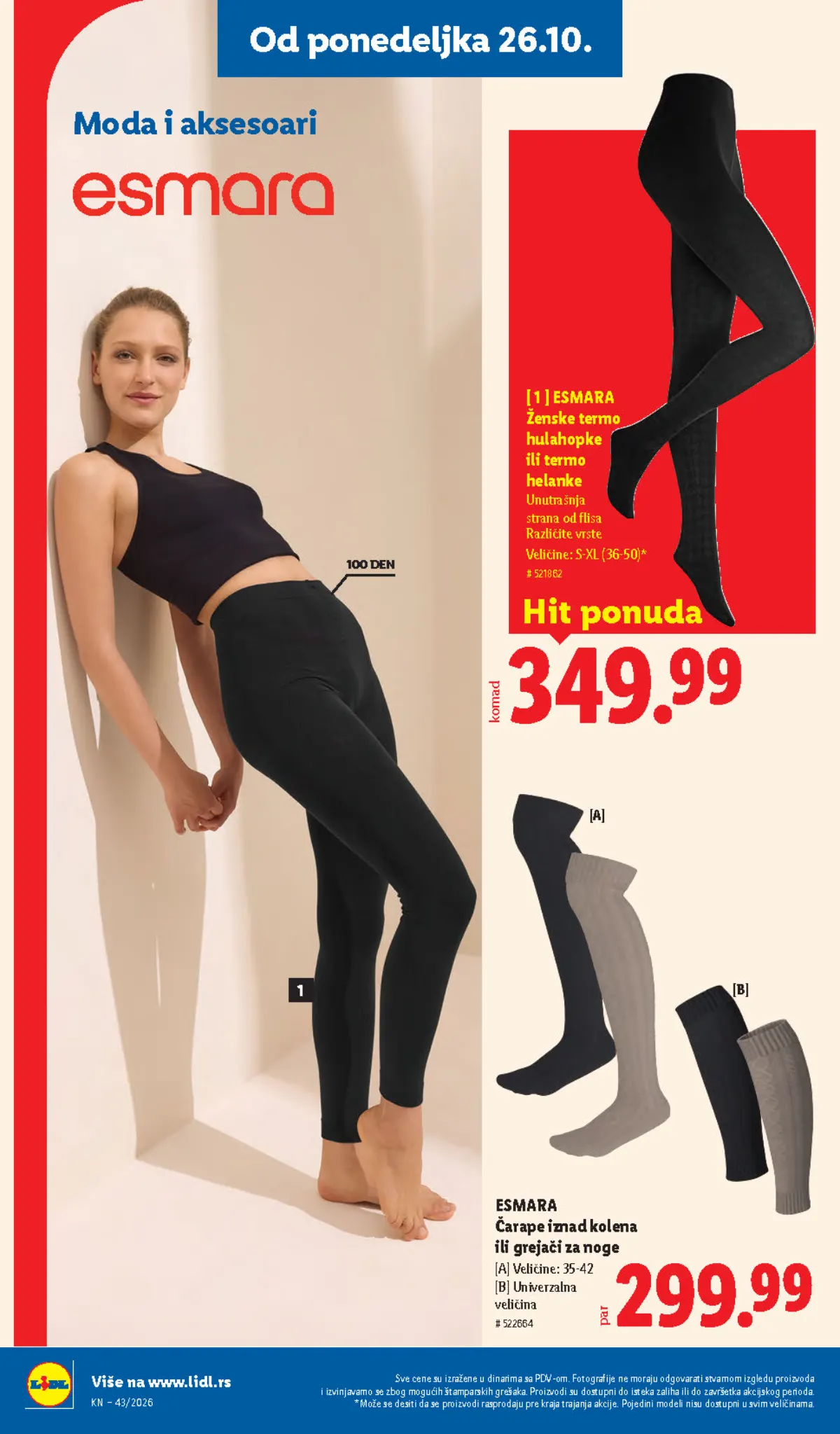 Lidl katalog 22–28.10.2026, strana 88 – Esmara ženske termo hulahopke i termo helanke