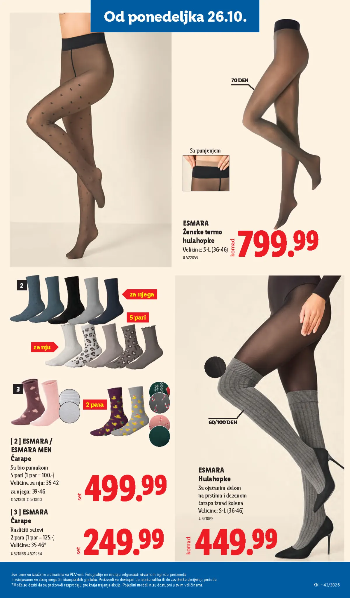 Lidl katalog 22–28.10.2026, strana 89 – Esmara termo hulahopke sa punjenjem i čarape sa bio pamukom