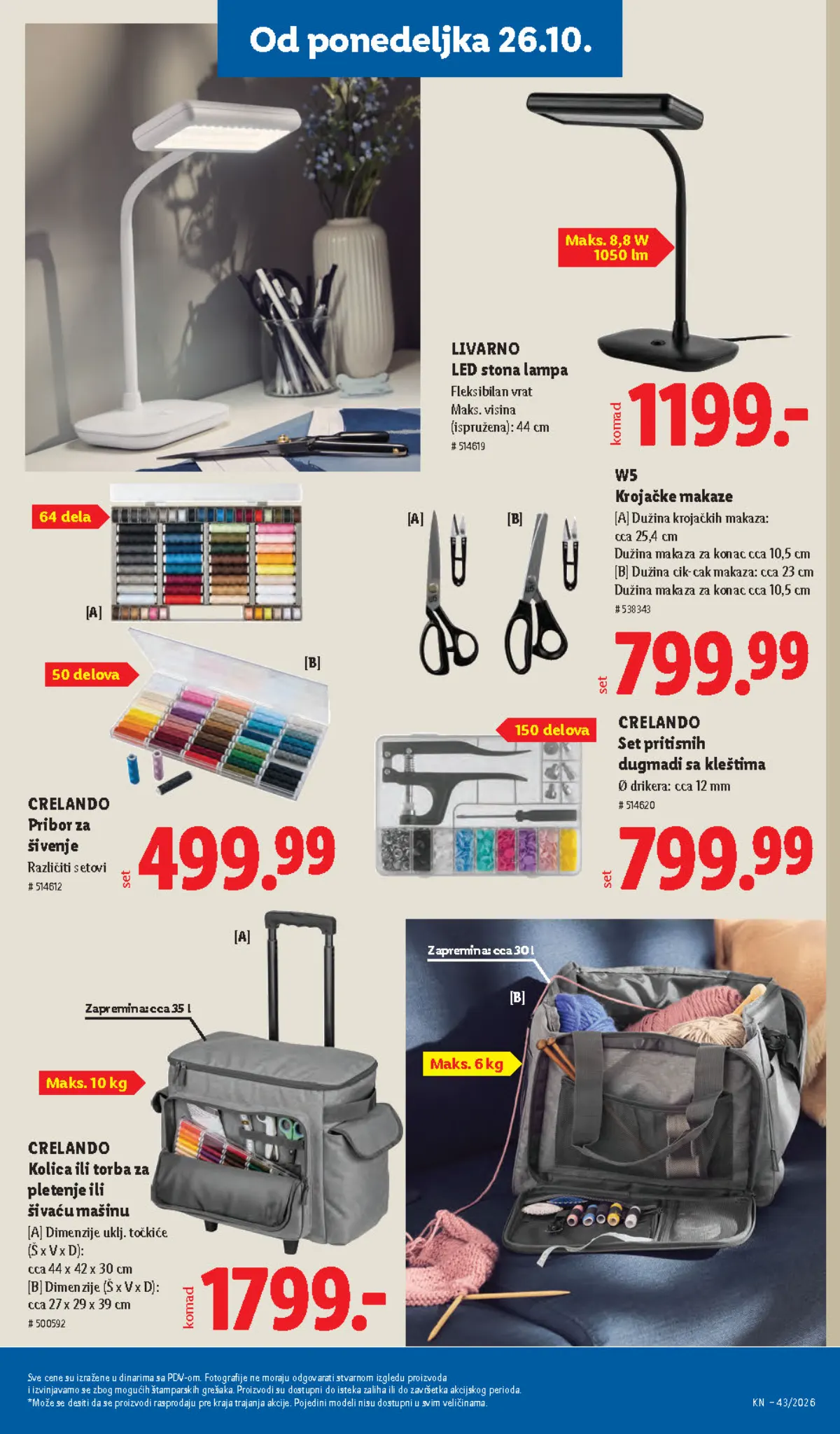 Lidl katalog 22–28.10.2026, strana 91 – Livarno LED stona lampa i W5 krojačke makaze