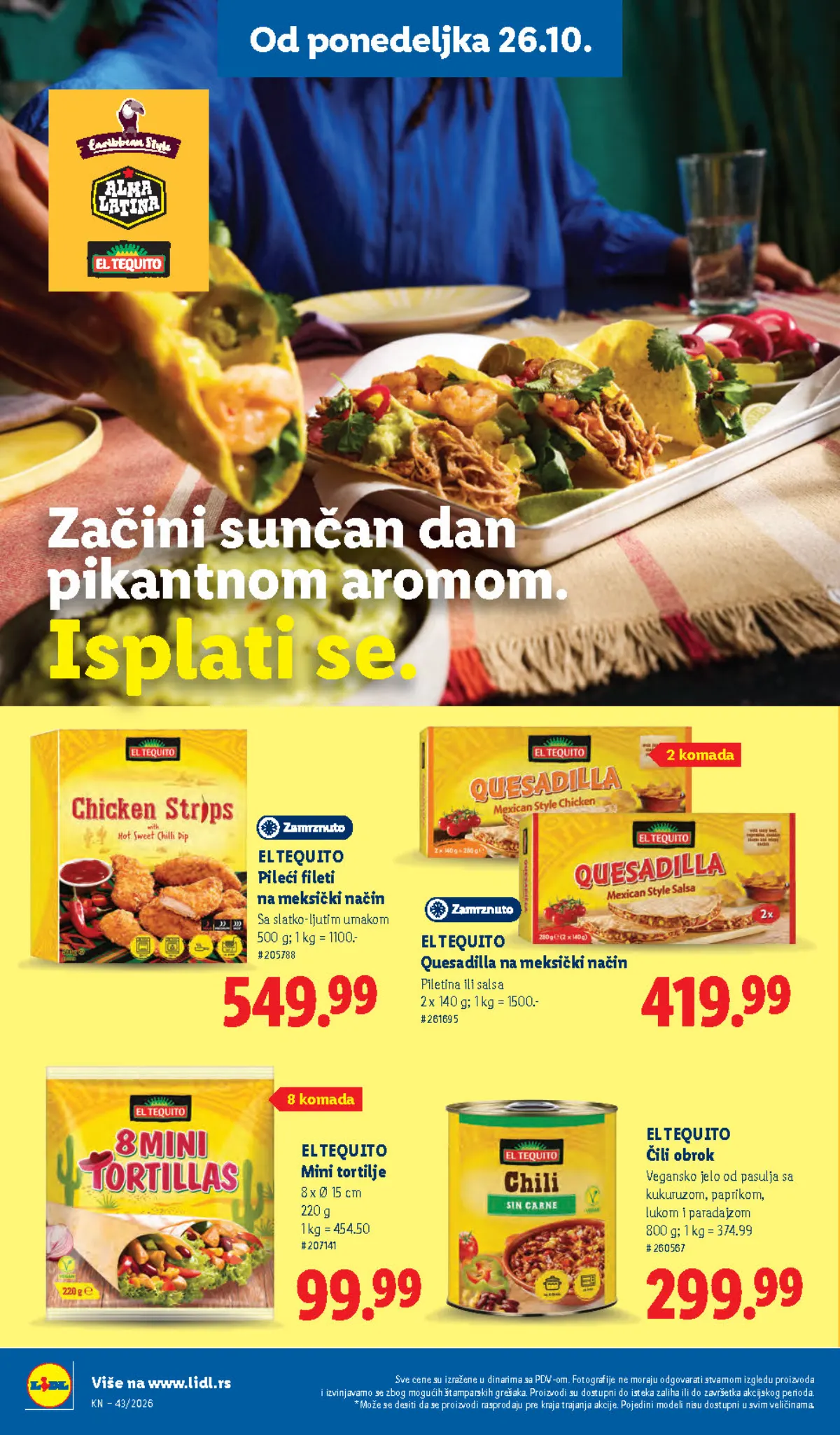 Lidl katalog 22–28.10.2026, strana 94 – El Tequito pileći fileti na meksički način i quesadilla