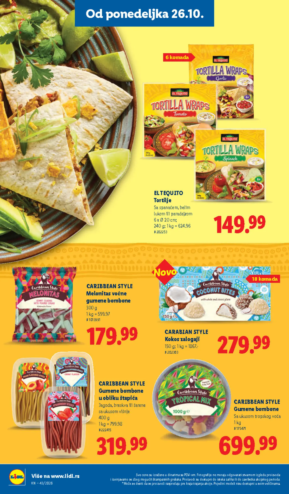 Lidl katalog 22–28.10.2026, strana 96 – El Tequito tortilje i Caribbean Style Melonitas gumene bombone