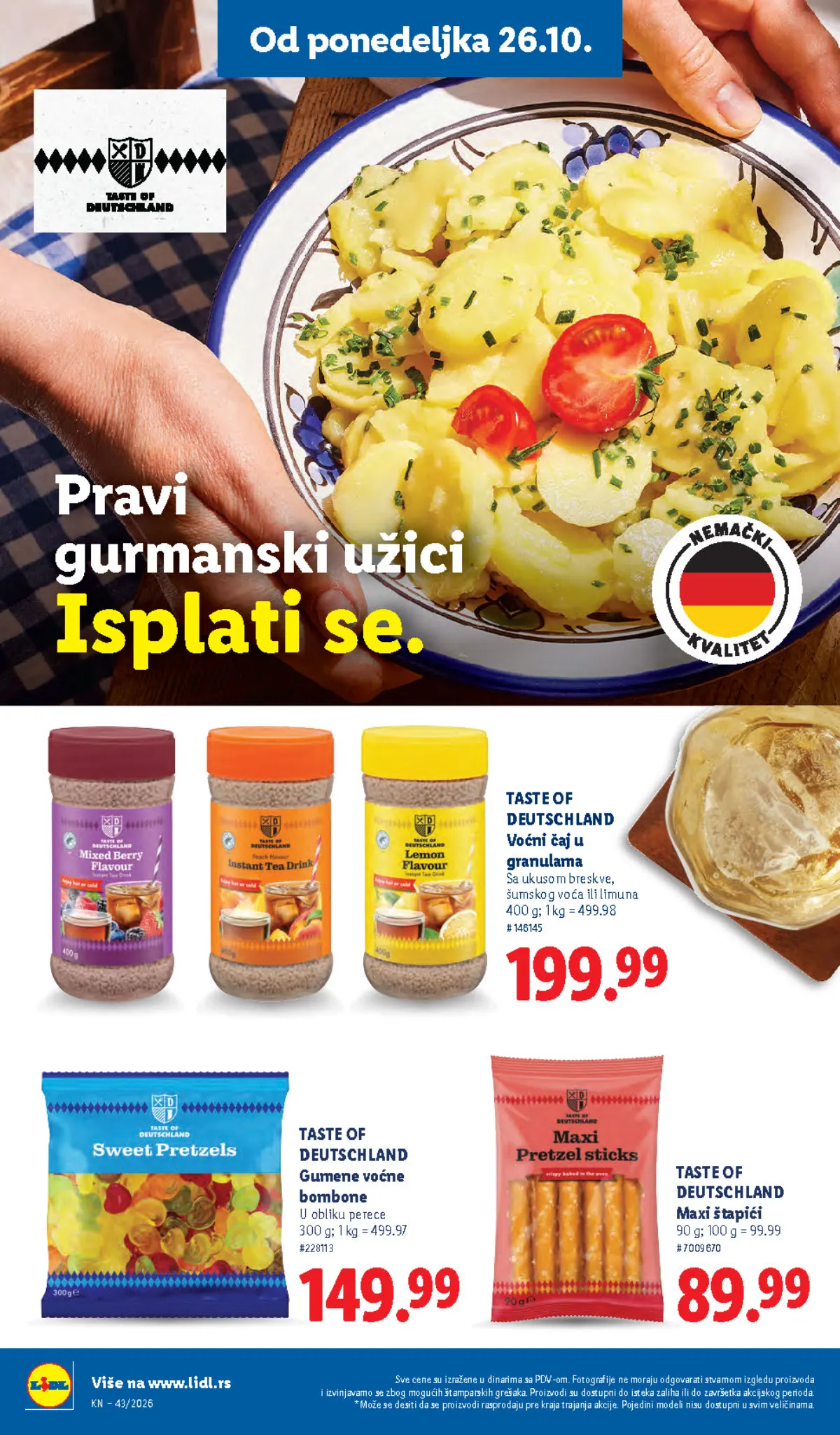 Lidl katalog 22–28.10.2026, strana 98 – Taste of Deutschland voćni čaj u granulama i gumene bombone u obliku perece