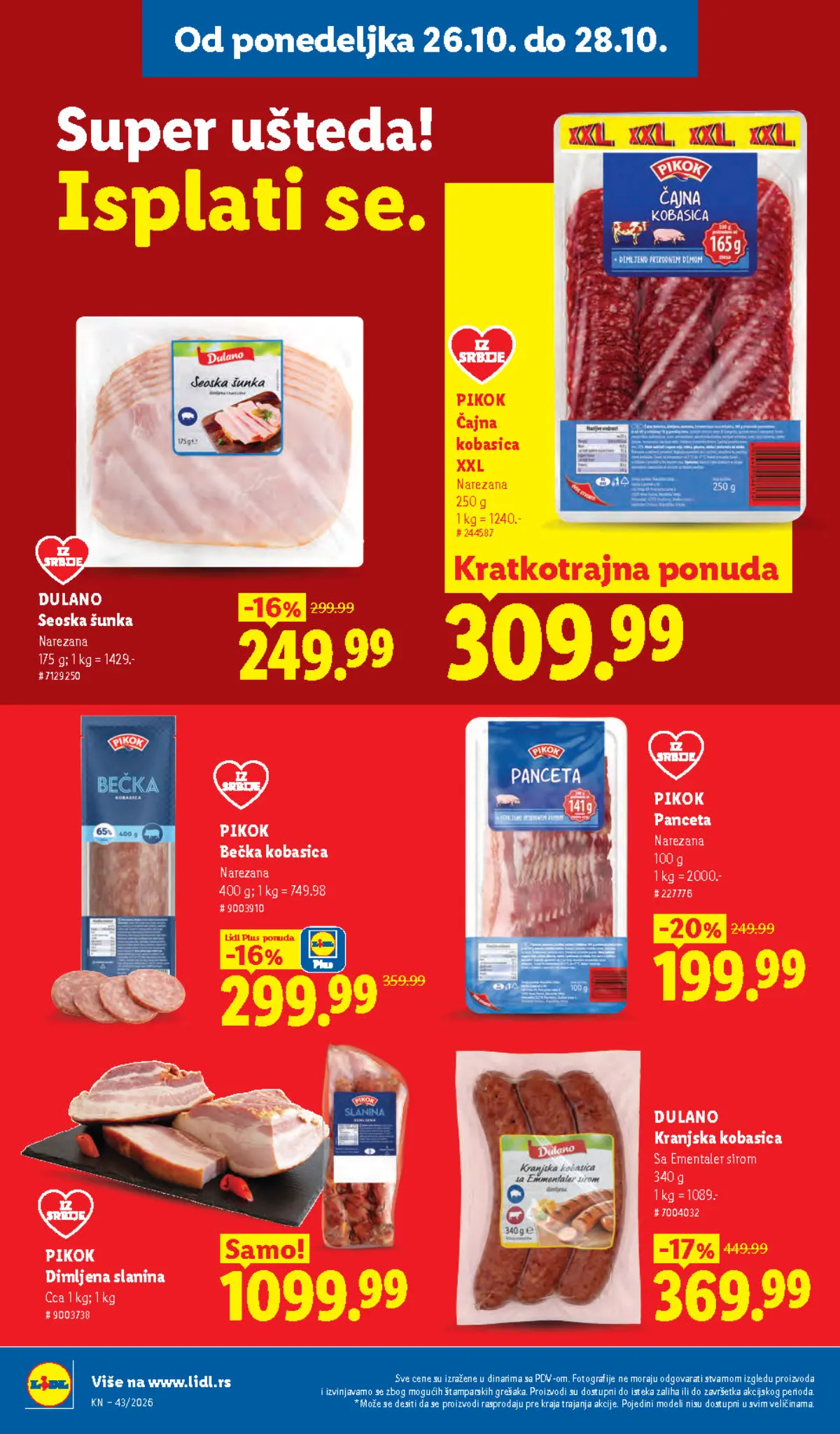 Lidl katalog 22–28.10.2026, strana 102 – Pikok čajna kobasica XXL i Dulano seoska šunka