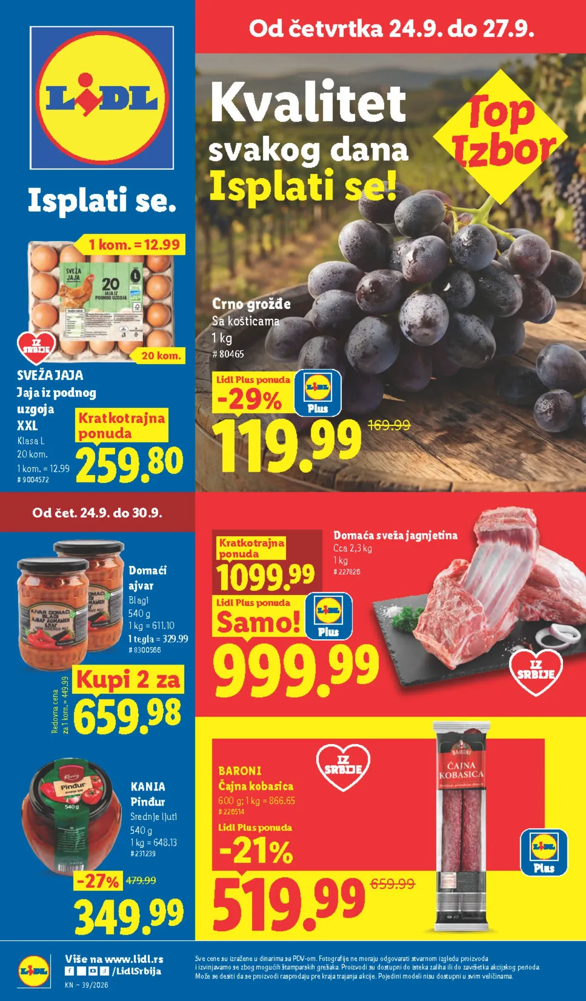 LIDL katalog od 24.09. do 30.09.2026. – nova akcija sa sniženjima hrane, mesa, voća, povrća i Lidl Plus ponudama